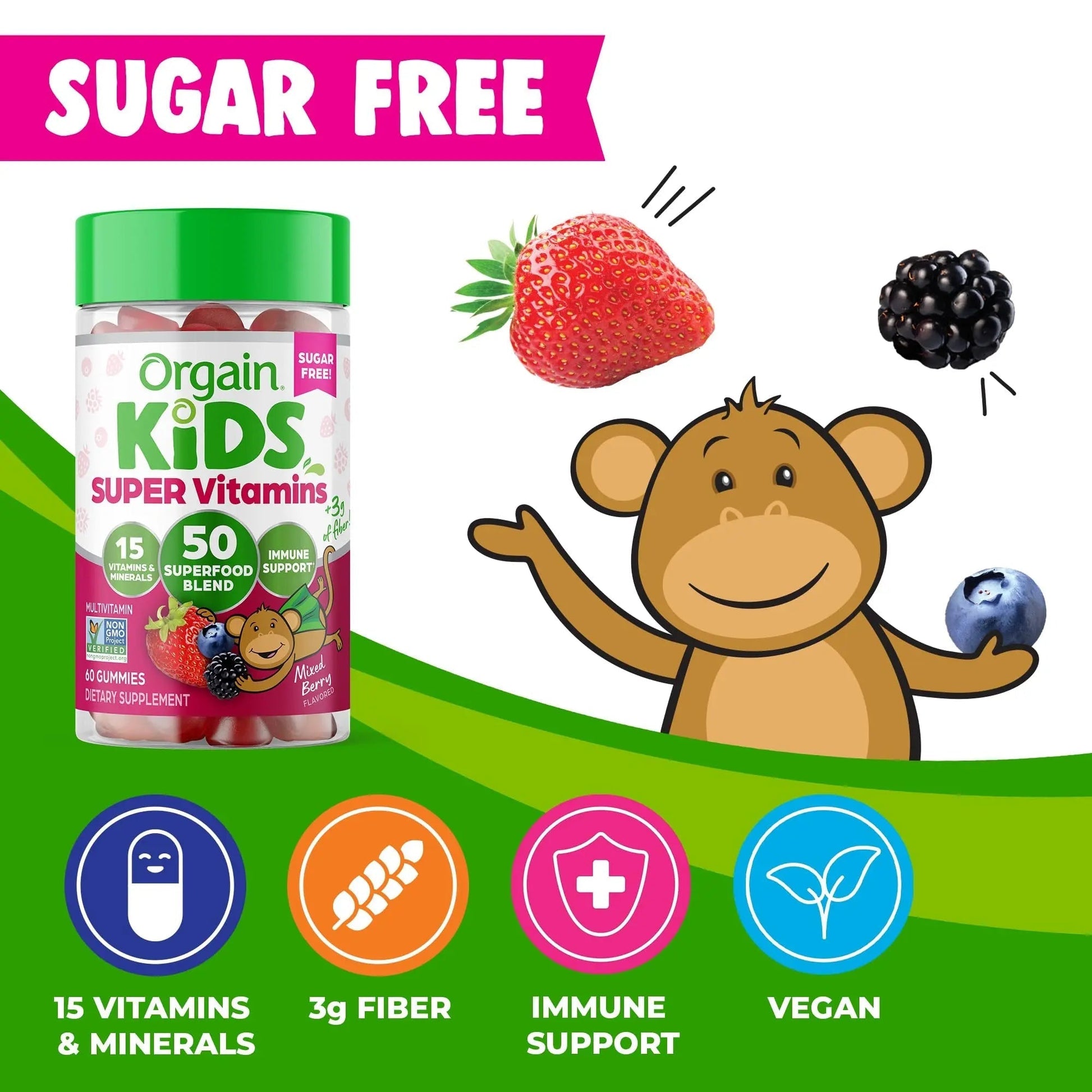 Orgain Kids Sugar Free Multivitamin Gummies, Vegan & Plant Based, 50 Superfoods, 15 Vitamins and Minerals, Immune Support and 3g of Fiber Orgain uk supplements