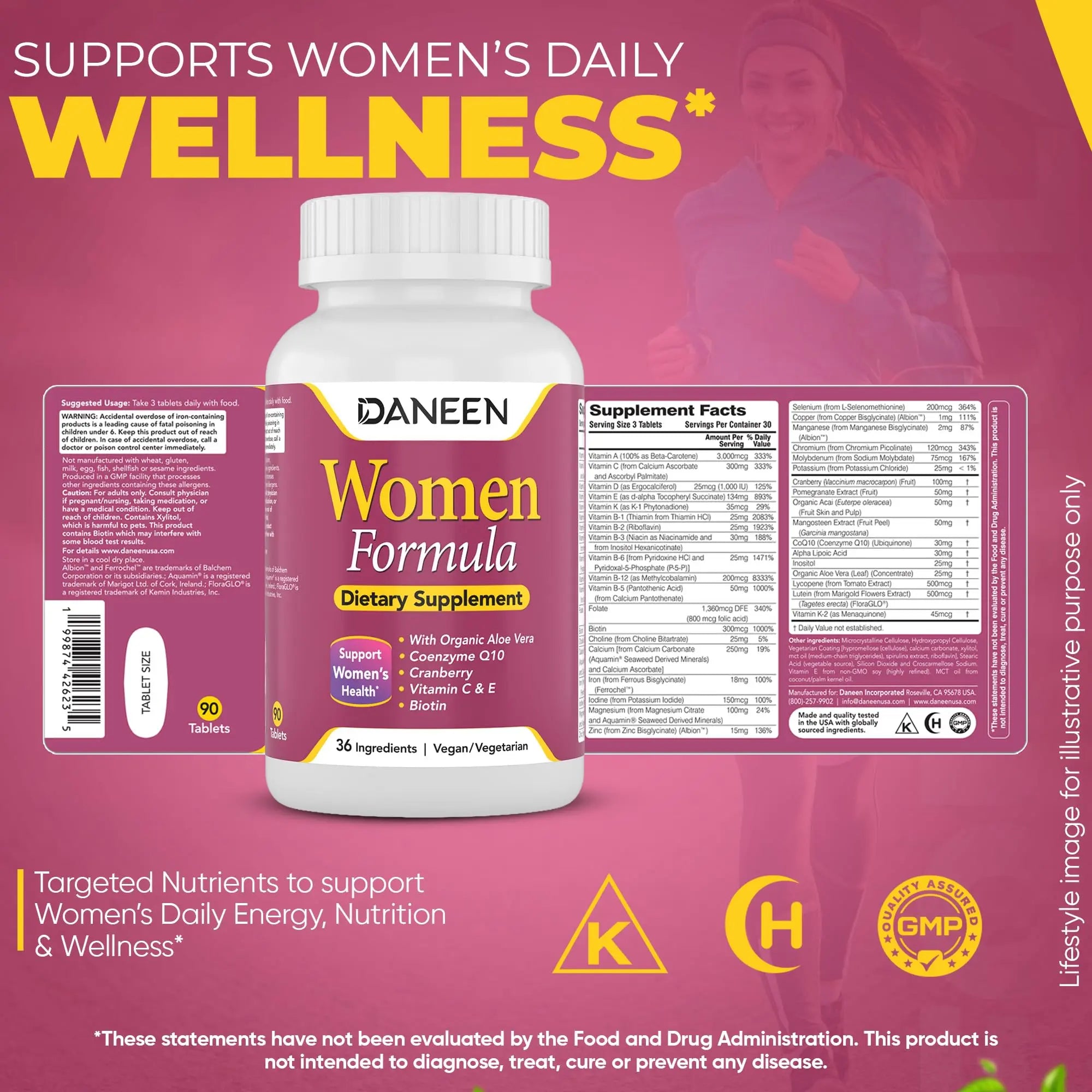 DANEEN Daily Multivitamin for Women - 36 Essential Ingredients - 90 Tablets - Vitamins for Women Multivitamin DANEEN uk supplements