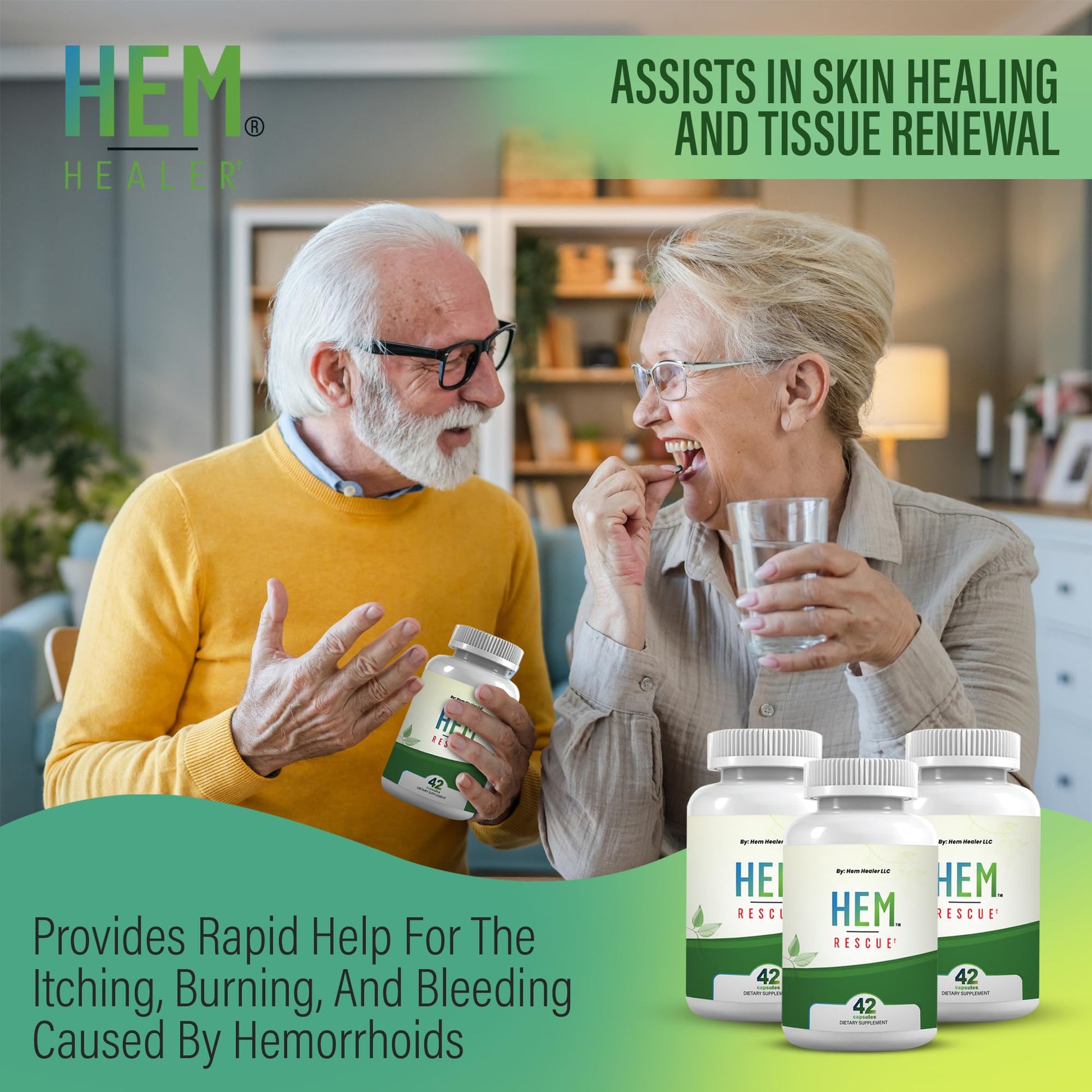 Hem Healer Hem Rescue Hemorrhoid Treatment Supplement - All Natural, Reduces Discomfort & Swelling, Boosts Blood Flow, Oral Botanical Blend, Made in USA - (1 Bottle Pack) Hem Healer uk supplements