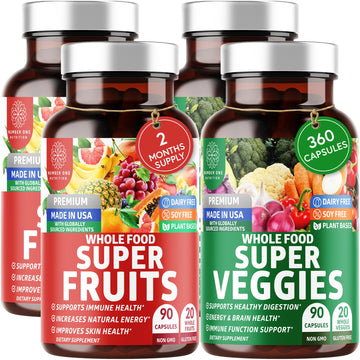 4-Pack N1N Premium Super Fruits & Veggies Supplement, 360 Caps, Whole Food & Natural Superfood for Women, Men & Kids - Packed with Aloe Vera, Vitamins & Minerals, Better Than Multivitamins,100% Vegan Number One Nutrition uk supplements