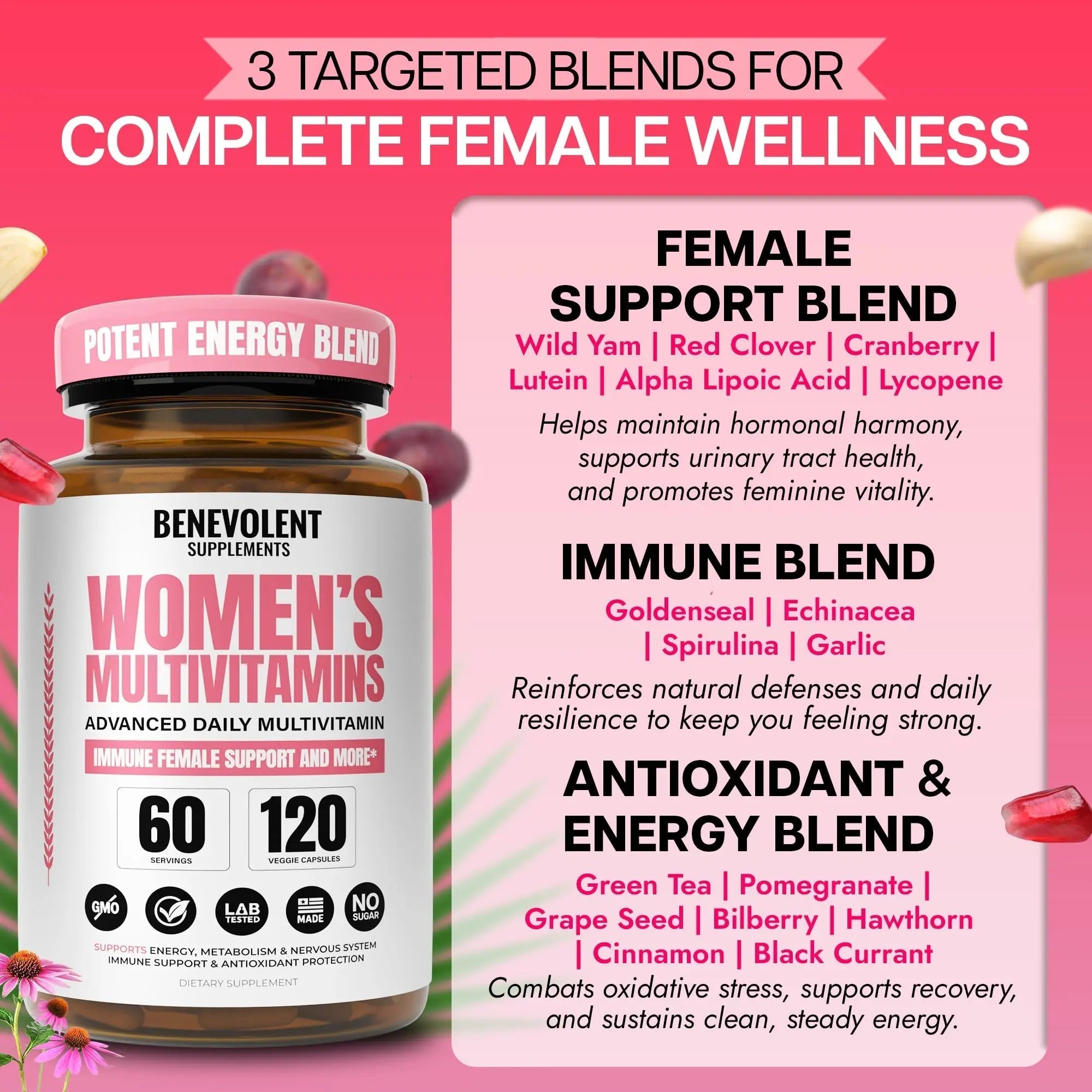 Multivitamin for Women - Supplement for Energy, Immunity, & Female Support - Daily Vitamins for Women with Biotin, Calcium, Magnesium Benevolent Nourishment uk supplements