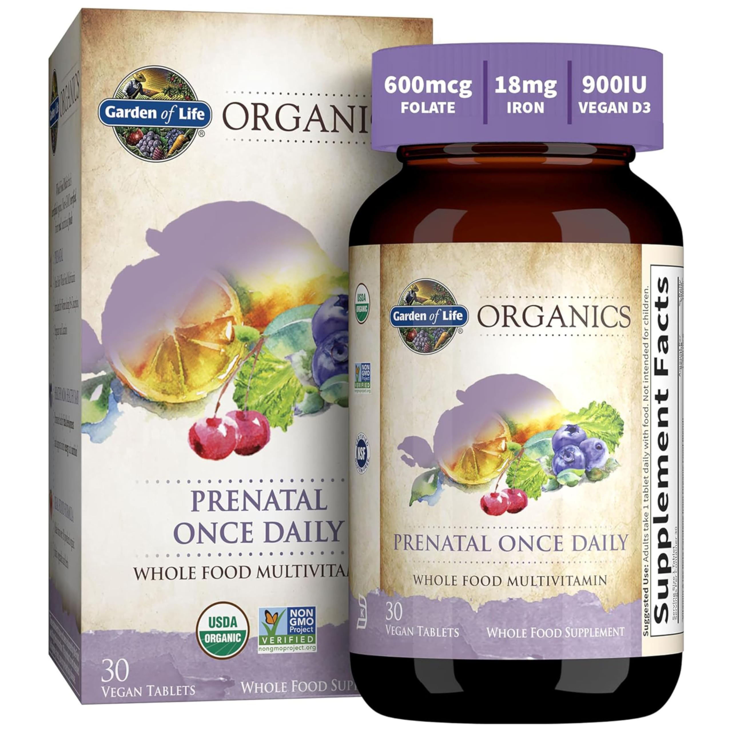 Garden of Life Organics Prenatal Vitamin: Folate for Energy & Healthy Fetal Development, Non-constipating Iron, Vitamin C, B6, B12, D3 – Organic, Non-GMO, Gluten-Free, Vegan, 30 Day Supply Garden of Life uk supplements