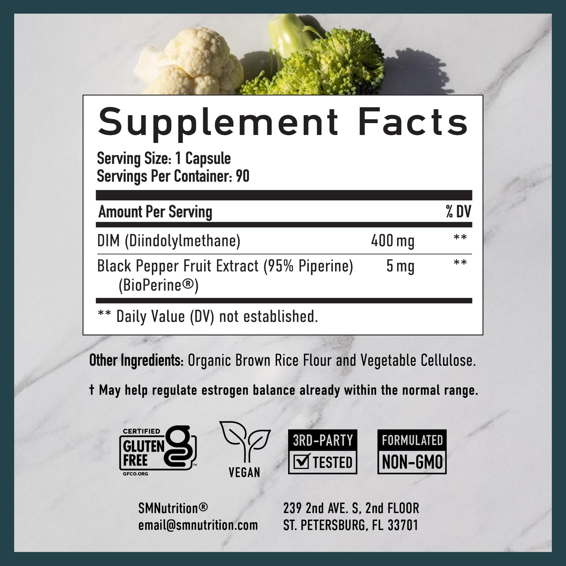 DIM Supplement 400MG Extra Strength | Hormone Balance for Men and Women | Menopause, Acne, Hot Flashes Relief, Prostate Support & Antioxidant Support | Soy-Free, Gluten-Free | SMNutrition | 90 Ct. SMNutrition uk supplements