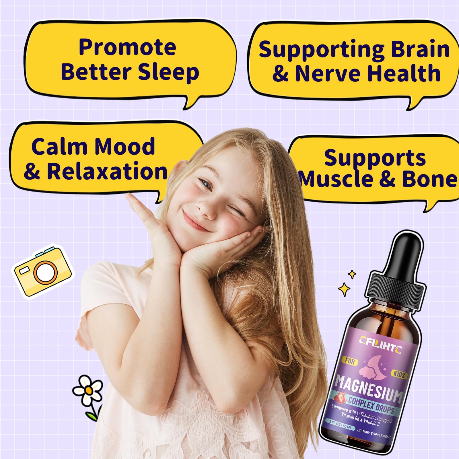Kids Magnesium Liquid Drops-Magnesium Glycinate Liquid for Kids Supplement-w/L-theanine, Omega-3, Vitamin B6, D3 - for Sleep, Relaxation, Brain, Bones - 4 Fl Oz Children's Calm CFILIHTC uk supplements