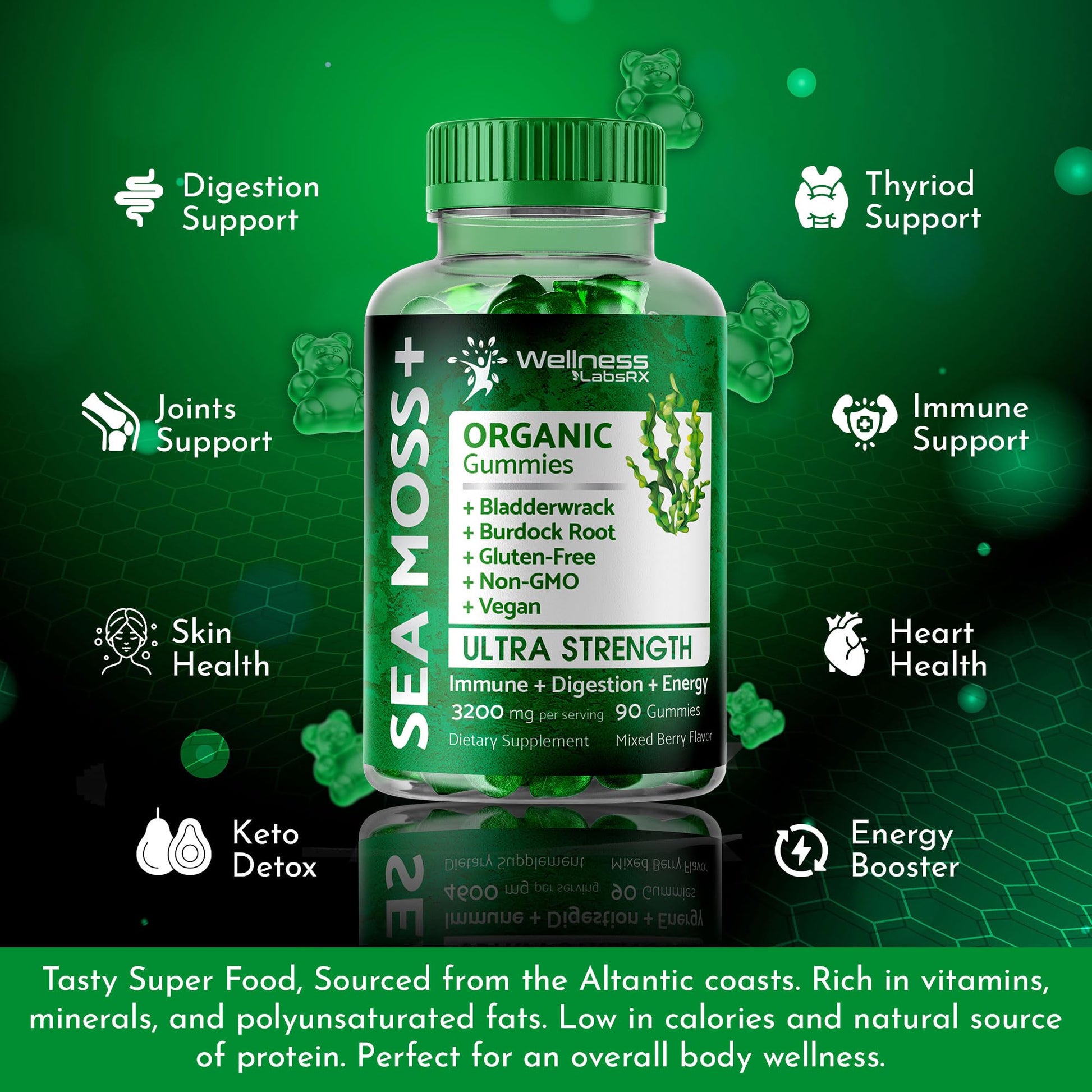 WELLNESS LABSRX Sea Moss Gummies, 3200mg Organic Seamoss, Irish Sea Moss WELLNESS LABSRX uk supplements