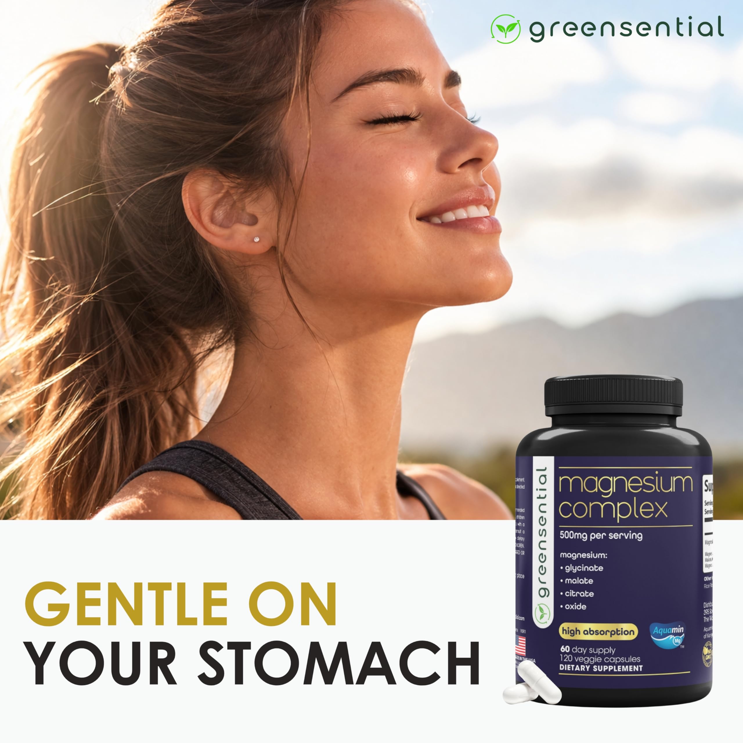 Greensential 5-in-1 Magnesium Complex 500mg | Glycinate, Malate, Citrate, Oxide & Aquamin® | for Sleep, Muscle & Heart Support | High Absorption, Vegan, 120 Capsules Greensential uk supplements