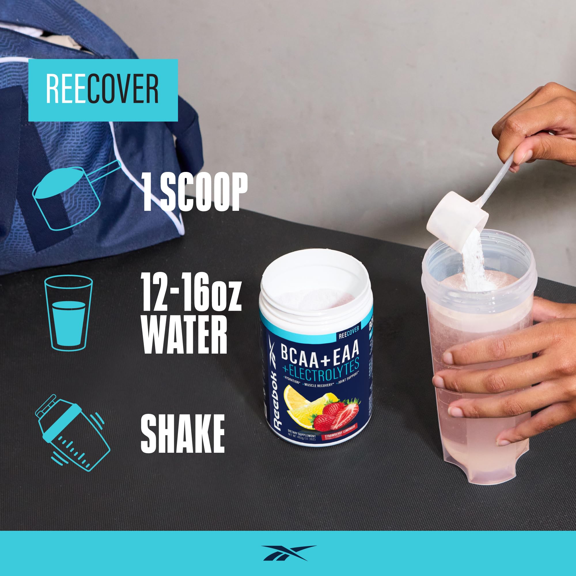 Reebok REEcover Amino Acids + Electrolytes | 8g EAAs, 5g BCAAs, Hydration Matrix | Muscle Recovery, Strength | Post-Workout Support Reebok uk supplements