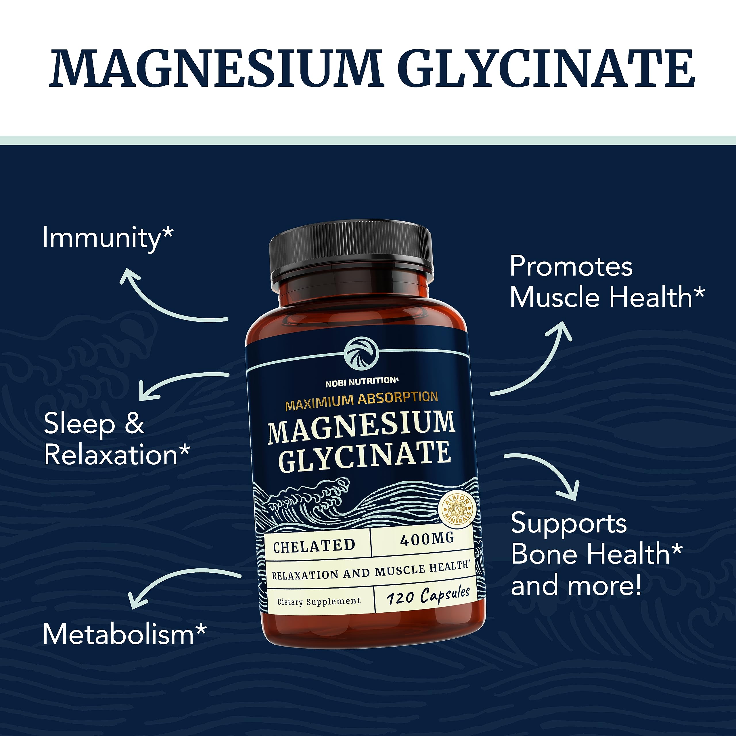 Magnesium Glycinate 400mg | Chelated Bisglycinate for Muscle Relaxation, Bones Nobi Nutrition uk supplements