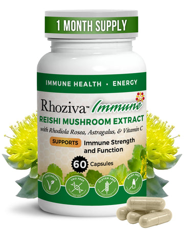 Immune Support, Energy Booster with Vitamin C, D3 and Zinc Supplement, Rhodiola Rosea, Reishi Mushroom Extract, Astragalus, Overall Wellness and Daily Habit - 60 Capsules Rhoziva uk supplements