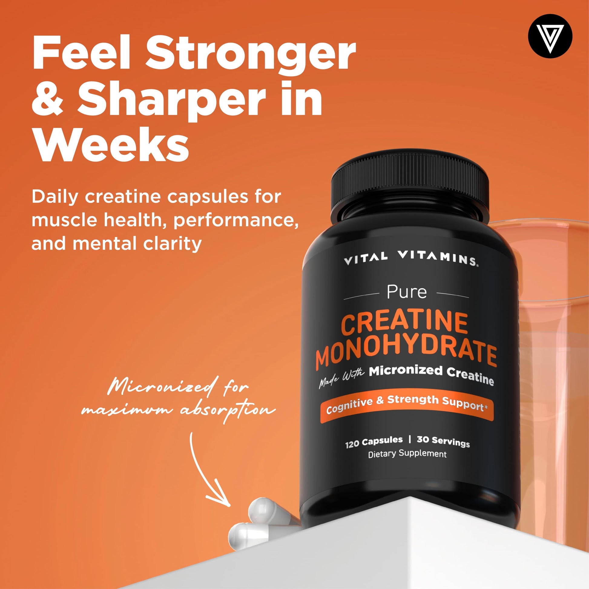 Vital Vitamins Creatine Monohydrate Pills for Women & Men - Micronized Creatine Capsules - Cognitive, Strength, Recovery Support - 3g (3000mg) per Serving - Vegan, Non-GMO, 120 Count Vital Vitamins uk supplements