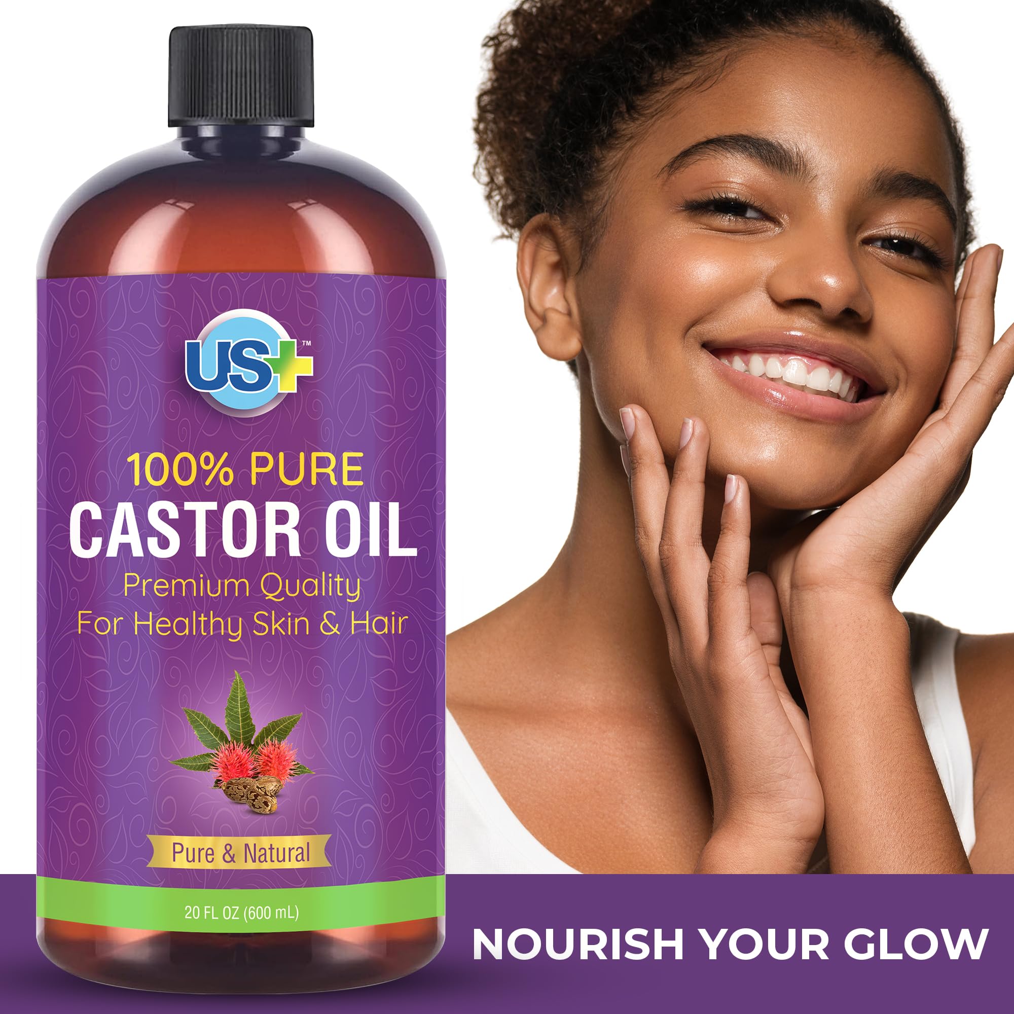 Us+ 20oz 100% Pure Castor Oil - Cold-pressed, Unrefined, Hexane-free - USP Grade - Premium Quality Us+ uk supplements