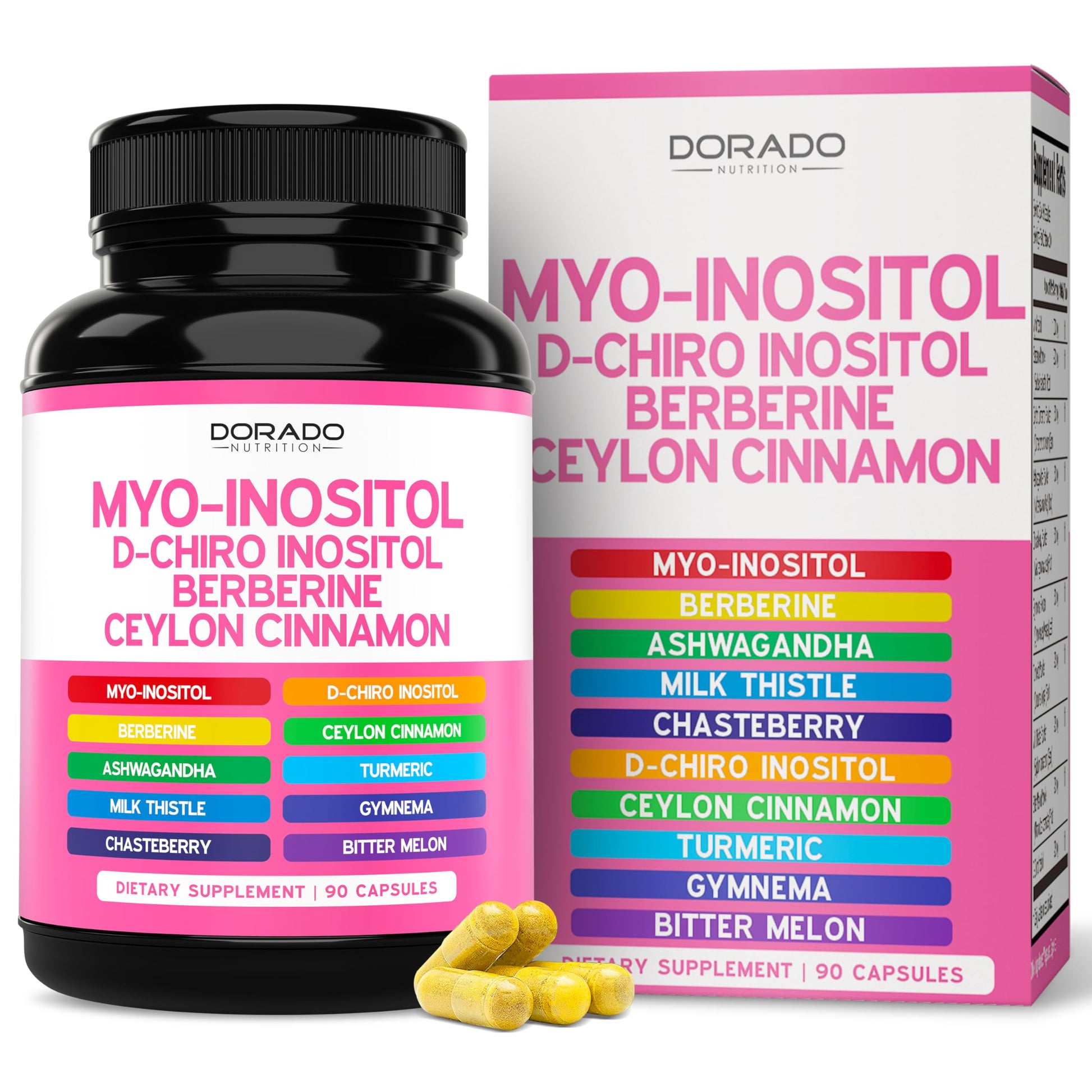 Myo-Inositol & D-Chiro Inositol Supplement For Women (90 Capsules, 40:1 Ratio Myo Inositol) Hormone Balance for Women - 10 in 1 Formula - Third Party Tested, Vegan Safe & USA Made - (90 Count) DORADO NUTRITION uk supplements