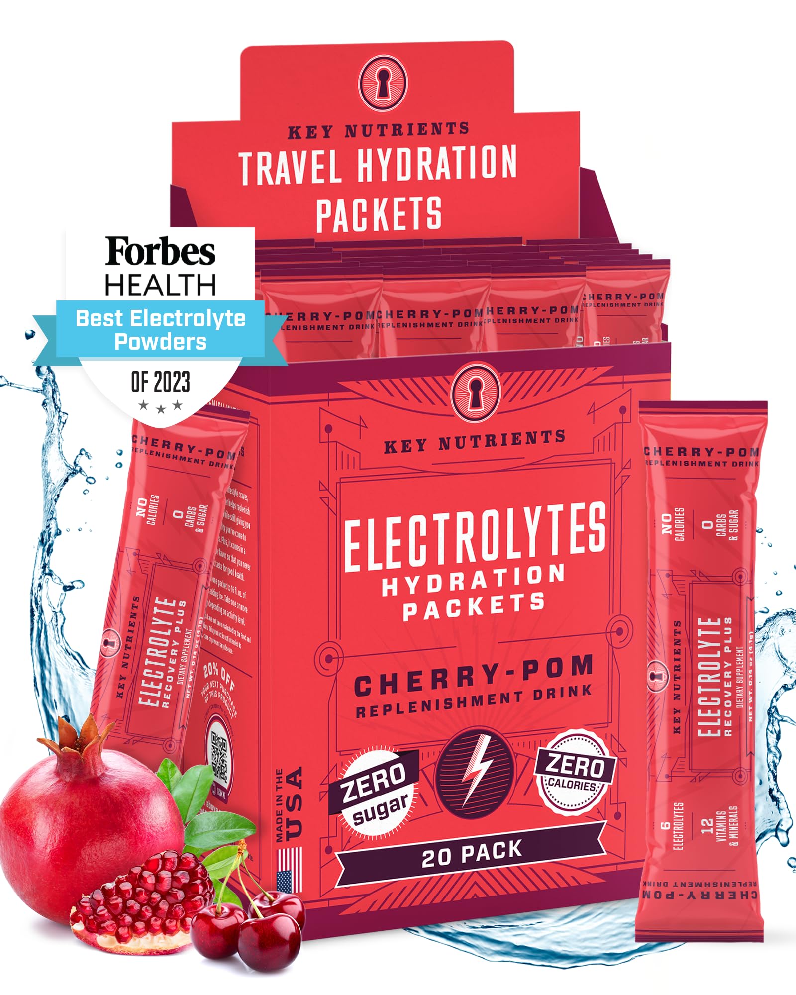 KEY NUTRIENTS Multivitamin Electrolytes Powder Packets - Sweet Cherry-Pom 20 Pack KEY NUTRIENTS uk supplements