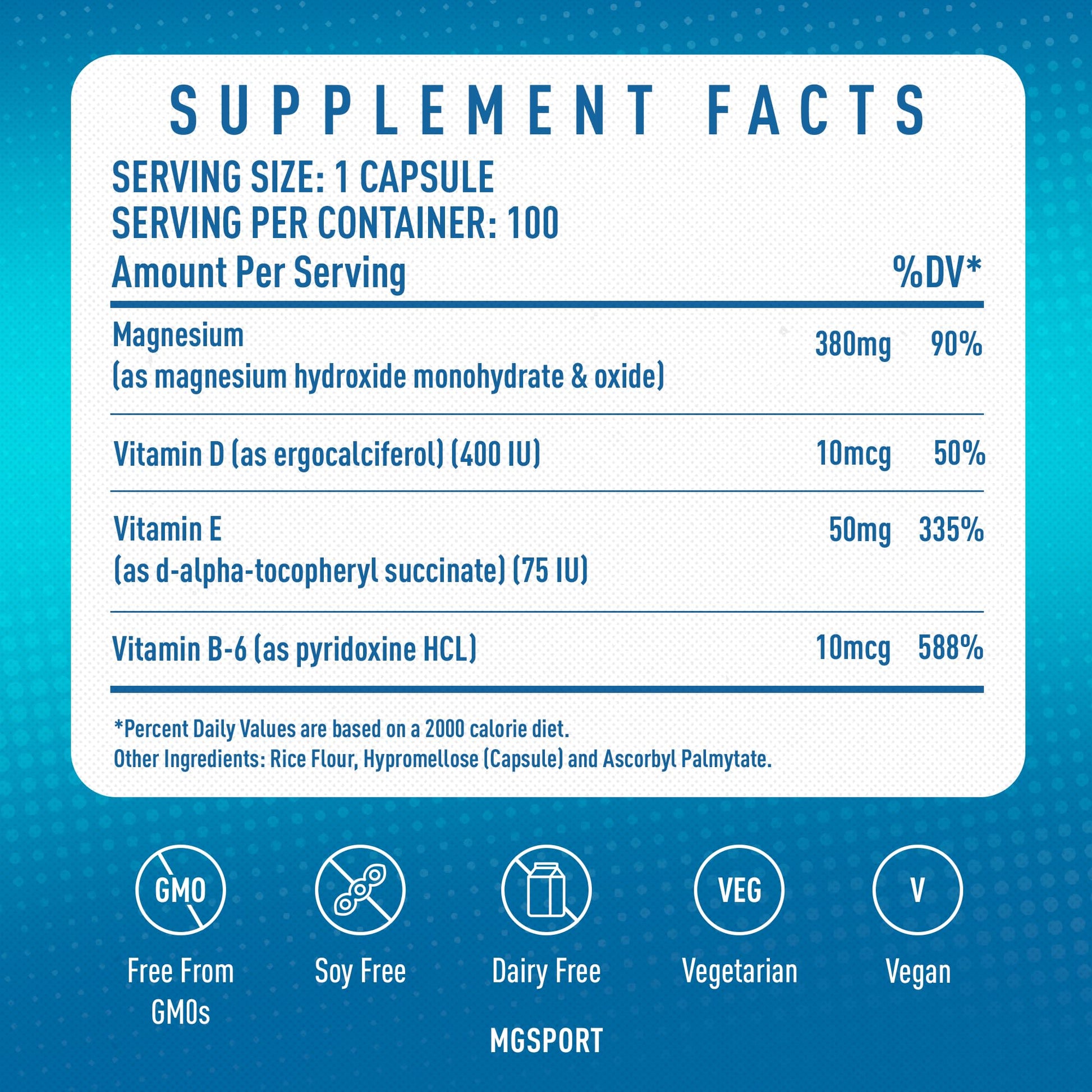MGSPORT Magnesium Supplement 380mg - High Absorption Magnesium Complex Formula with Vitamins B6, D, E - Supports Muscle Function and Sleep Quality - 100 Servings MgSport uk supplements