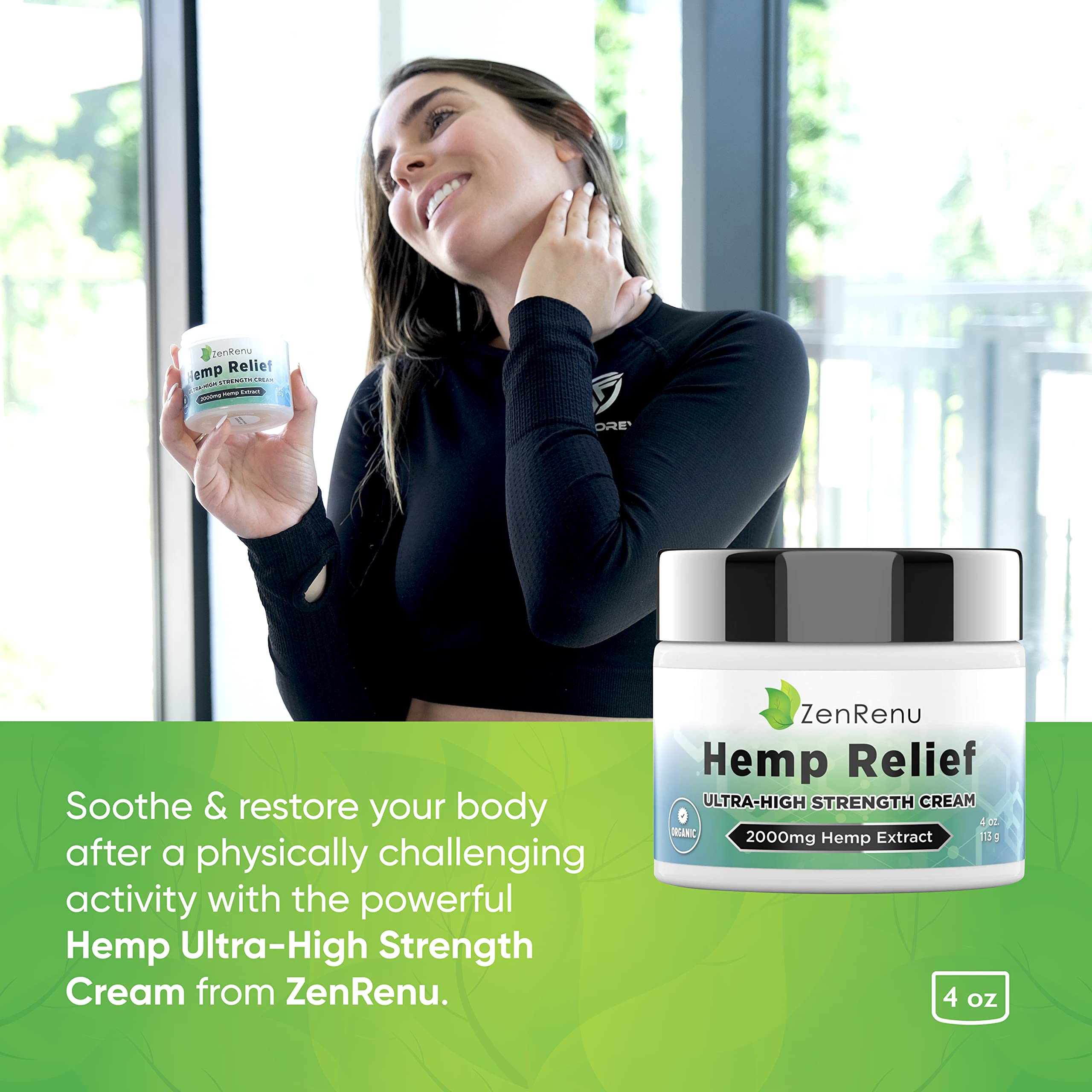 Hemp Cream Maximum Strength - Menthol Rub with Hemp Oil, Arnica, Lavender, Aloe Vera, Kava Kava, & Camphor - Natural Hemp Muscle Rub Cream for Skin, Muscles & Joints - ZenRenu, 4 oz Zenrenu uk supplements
