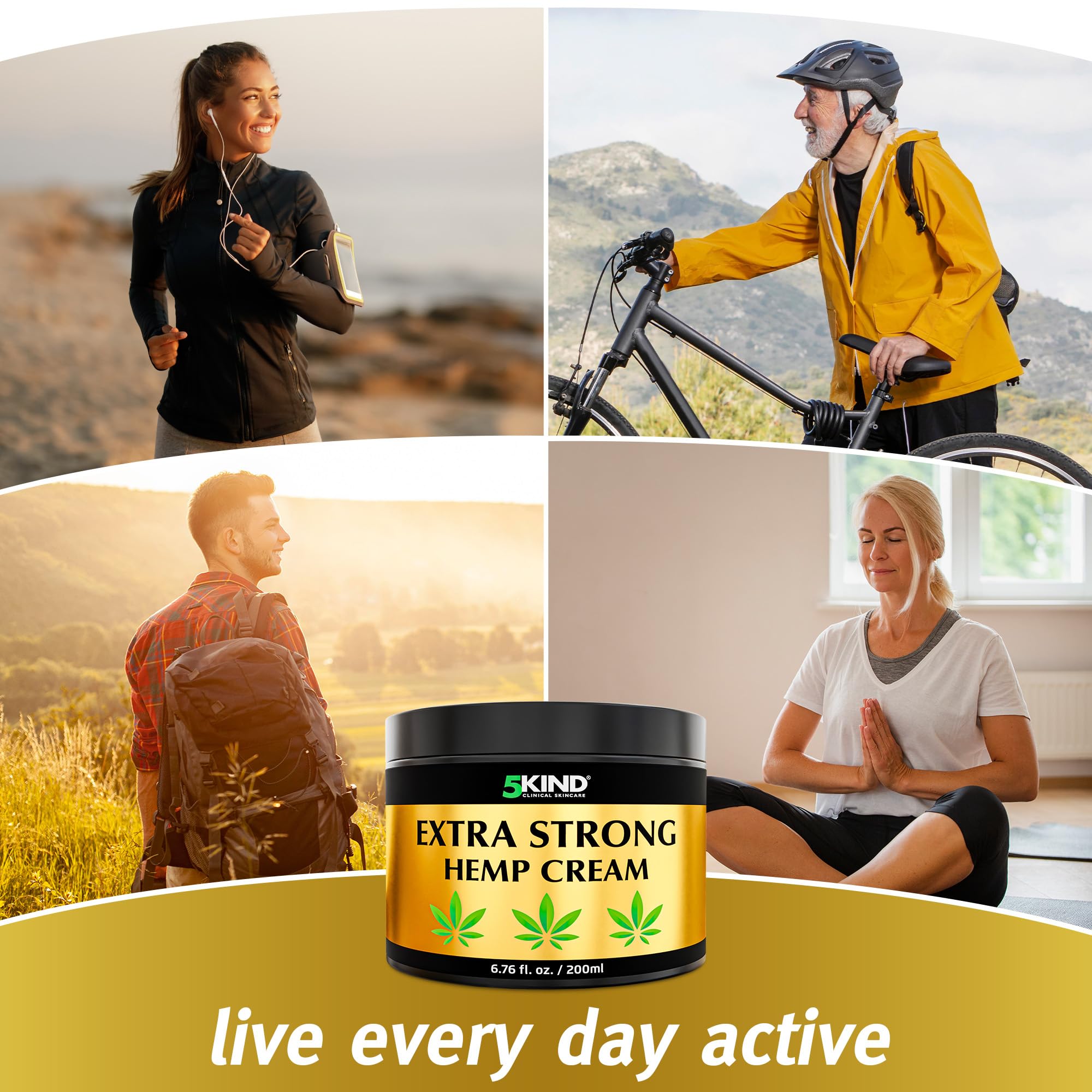 5kind Extra Strong Hemp Cream 6.76 fl oz - Maximum Strength - Natural Topical Cream - Muscle Rub for Lower Back, Joints, Neck, Knees, Shoulders 5kind clinical skincare uk supplements