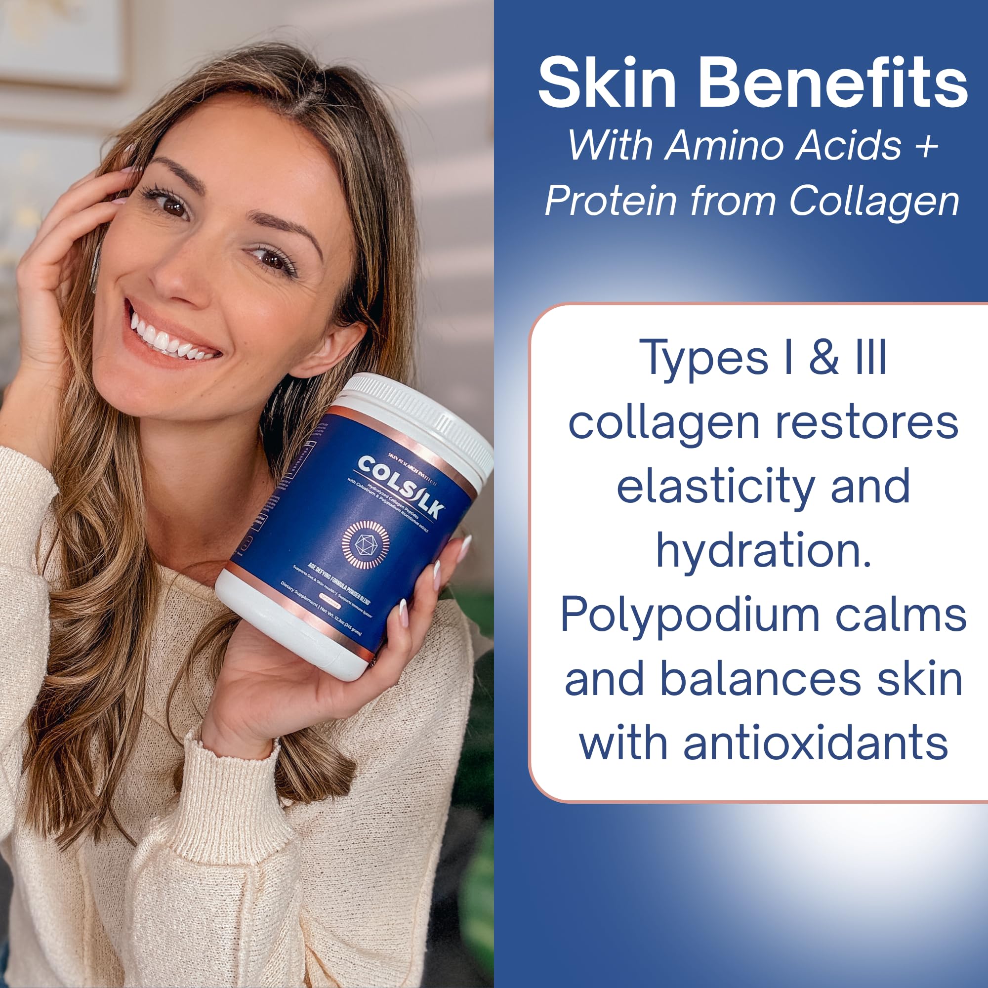 SRILabs ColSilk Unflavored Hydrolyzed Collagen Powder with Colostrum and Polypodium - Skin, Hair, Nails, Gut Health and Joint Support - One Scoop Daily | 1 Month Supply Skin Research Institute uk supplements