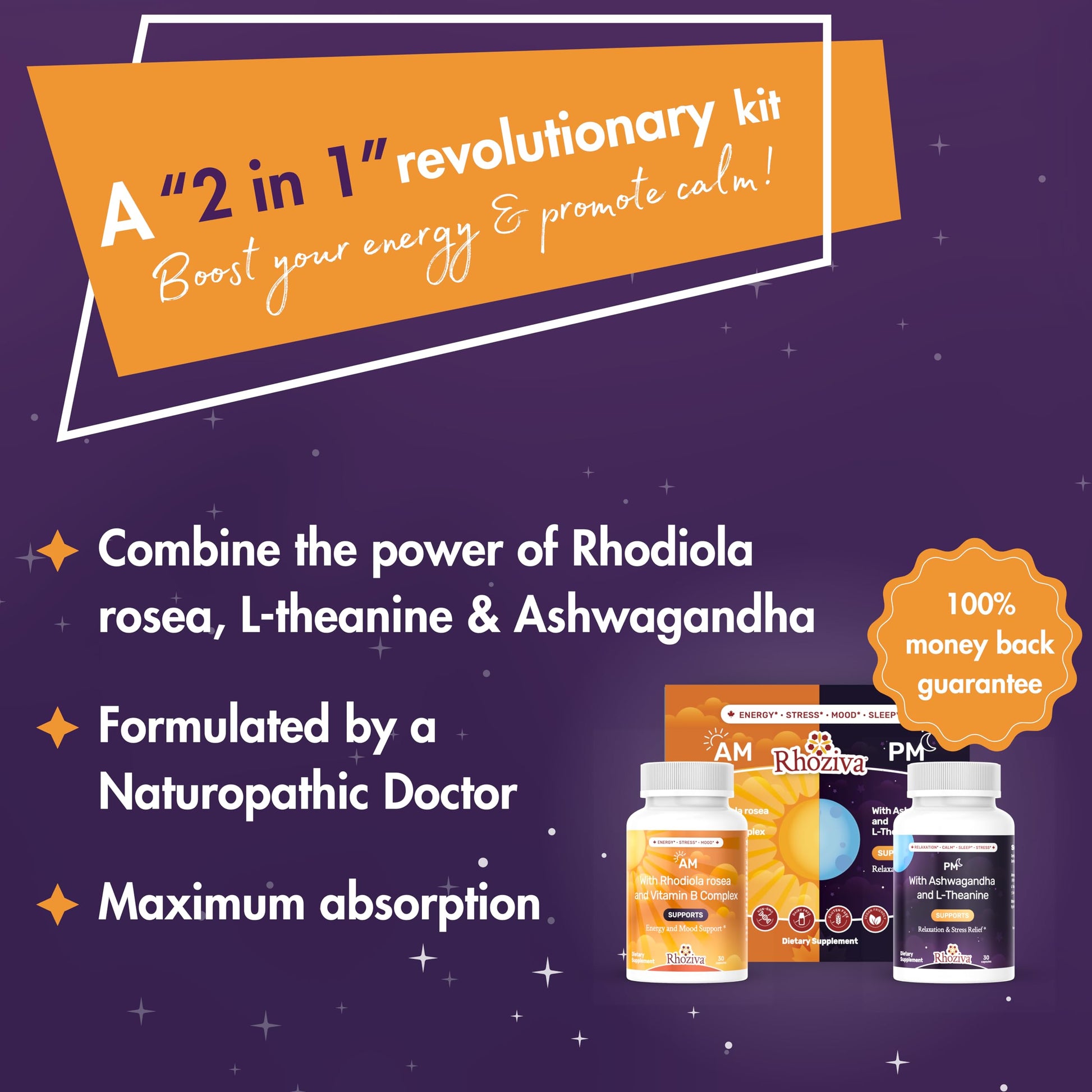 AM PM Multivitamin - Cortisol Supplements for Women and Men with L-Theanine, Ashwagandha - Rhodiola Rosea Supplement 200mg - Vitamin B Complex - Nootropics - Day and Night Vitamins for Women & Men Rhoziva uk supplements