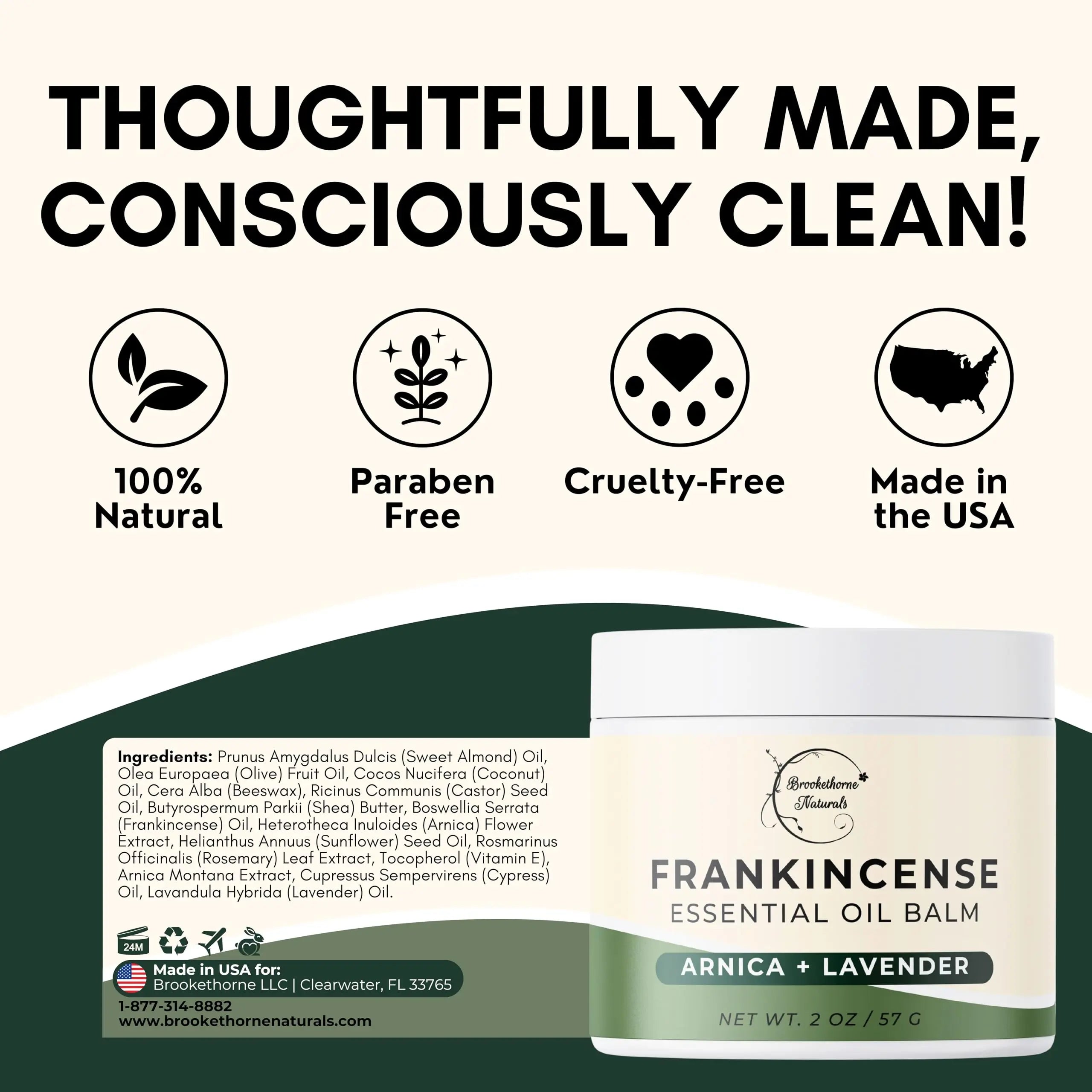Brookethorne Naturals Frankincense Balm | Frankincense Essential Oil Balm for Skin Hydration | Soothing Muscle & Joint Support | Boswellia Extract, Arnica Montana, Castor Oil & Lavender 2oz Brookethorne Naturals uk supplements