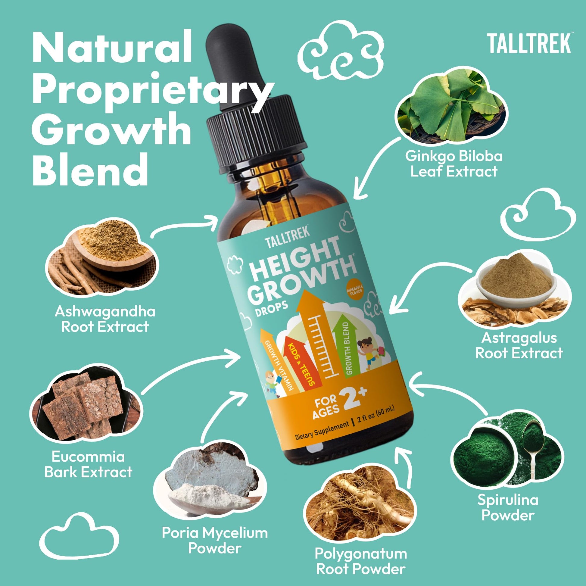 TallTrek Height Growth Supplement Drops for Kids - Teens Bone Growth Height Increase and Maximizer Immune Health Drops with Vitamins D3 K2 Zinc & Calcium - Gluten Free Vegan Pineapple Flavor TallTrek uk supplements