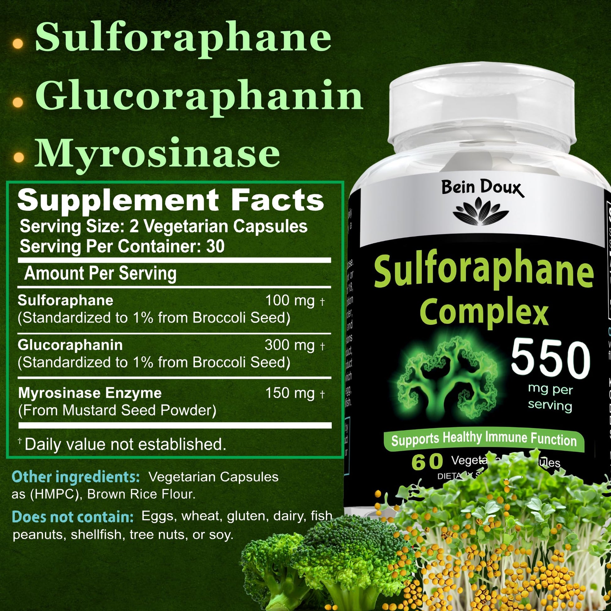 550mg Sulforaphane Supplement with Glucoraphanin and Myrosinase | Broccoli Supplemen BEIN DOUX uk supplements