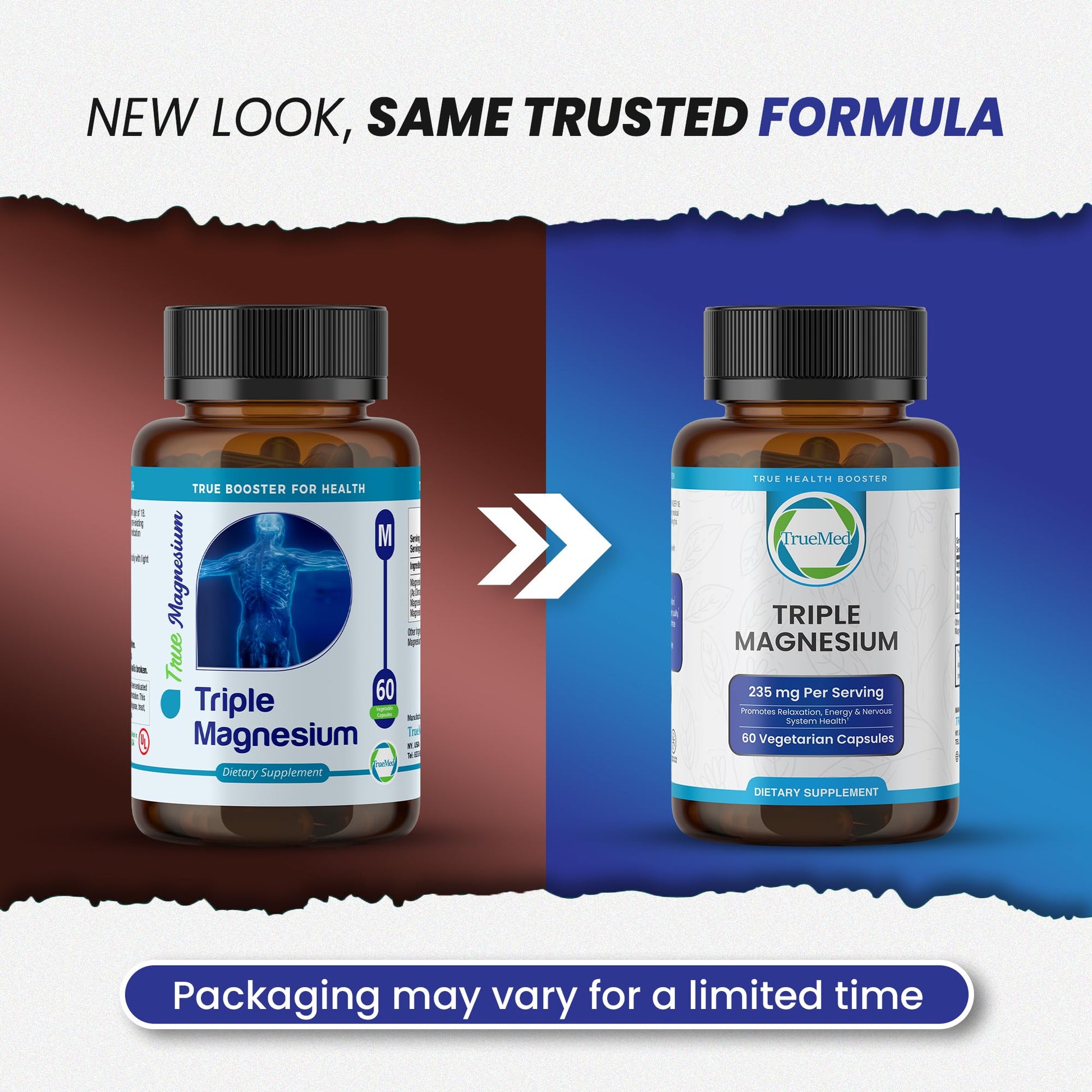 Truemed Triple Magnesium Complex Supplement 235mg with Magnesium Citrate, Malate & Lysinate Chelate | Magnesium Supplement for Sleep, Muscle Relaxation, Energy & Nerve Support | 60 Capsules, USA Made TRUEMED uk supplements