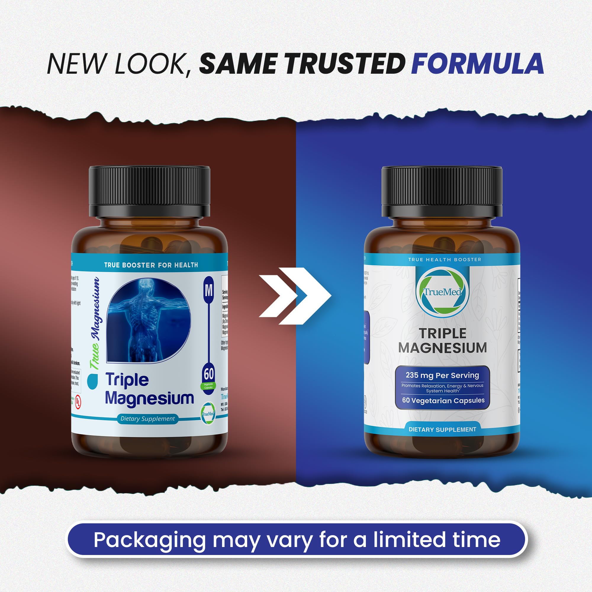Truemed Triple Magnesium Complex Supplement 235mg with Magnesium Citrate, Malate & Lysinate Chelate | Magnesium Supplement for Sleep, Muscle Relaxation, Energy & Nerve Support | 60 Capsules, USA Made TRUEMED uk supplements