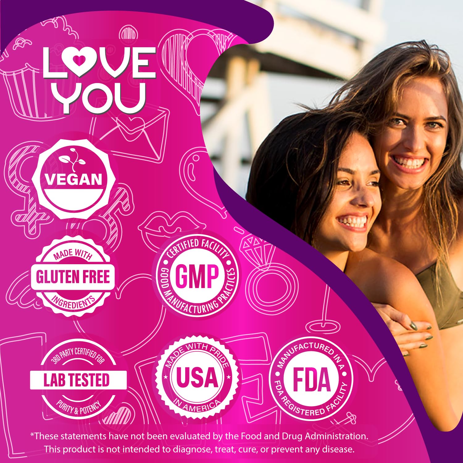 Love You Womens Probiotic, Ph Balance, Ut, Feminine, Vaginal Health Supplement, Digestive, Pre + Pro + Postbiotic, Delayed Release, 60 Billion Live CFU, 8-Strain Probiotic Blend, 30 Veg Caps Servings Love You uk supplements