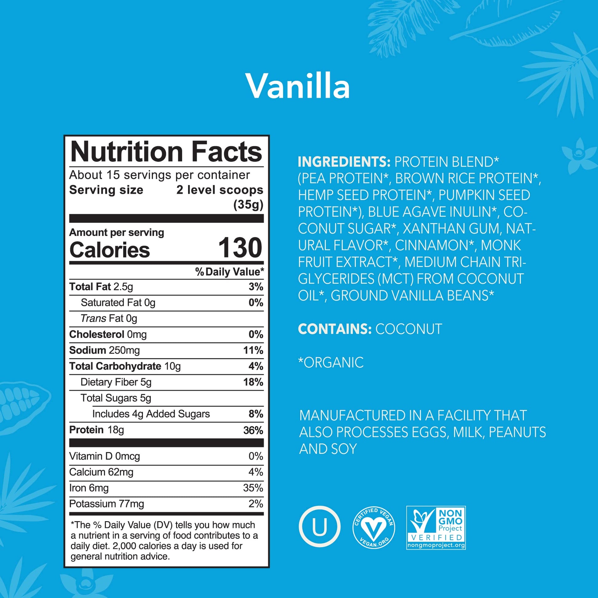 ALOHA Organic Plant Based Protein Powder, Stevia Free, Vanilla, 19.6 oz, 15 Servings PACKAGING MAY VARY ALOHA uk supplements