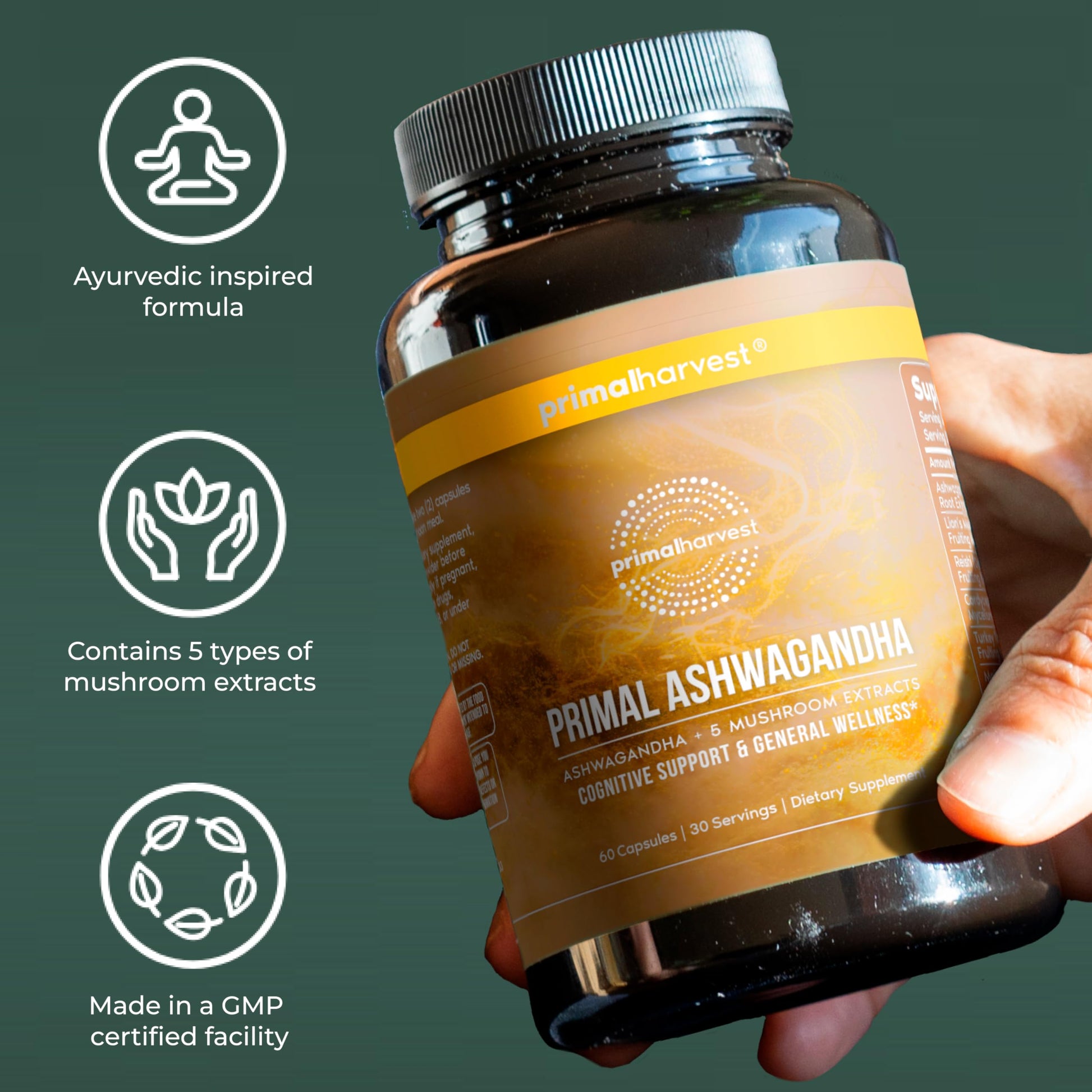 Primal Harvest Ashwagandha Supplement with 5 Mushroom Extracts: Lion’s Mane, Reishi, Cordyceps, Turkey Tail & Maitake for Immune Support & Cognitive Health Primal Harvest uk supplements