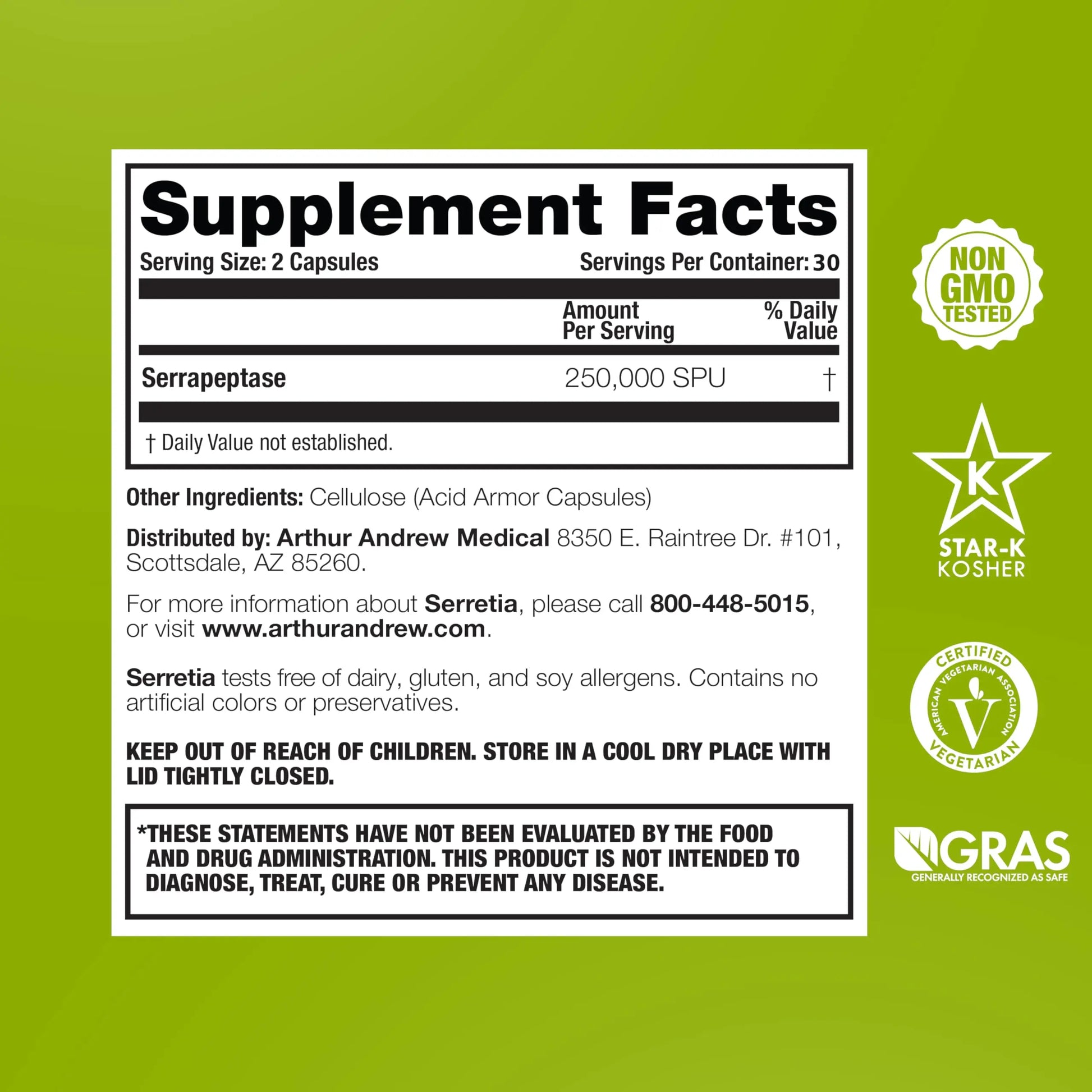 Arthur Andrew Medical, Serretia, Serrapeptase Formula for Muscle and Sinus Support, 60 Capsules Arthur Andrew Medical uk supplements