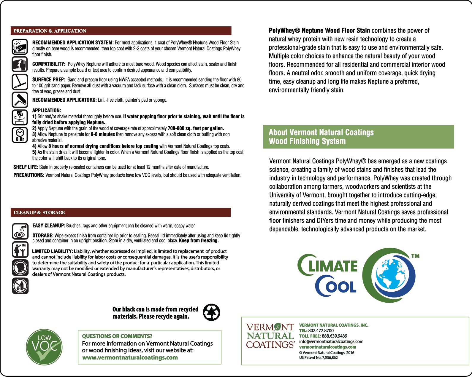 Vermont Natural Coatings PolyWhey Neptune Wood Floor Stain - Nordic White - Quart Vermont Natural Coatings uk supplements