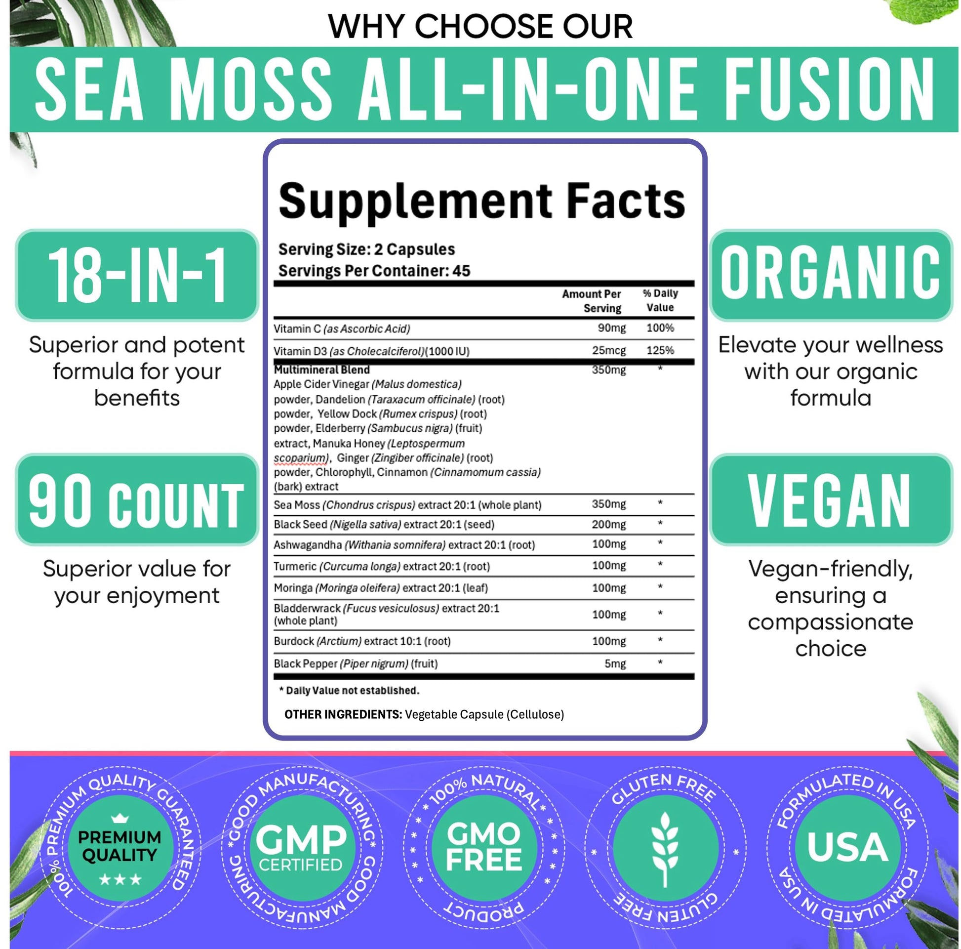 Adndale Sea Moss Capsules - Sea Moss Blend with Ashwagandha, Turmeric & Black Seed Oil - 180 Count Adndale uk supplements
