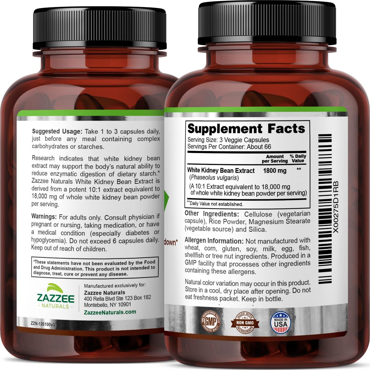 Zazzee White Kidney Bean 10:1 Extract, 18,000 mg Strength, 200 Vegan Capsules, Over 2 Month Supply Zazzee uk supplements