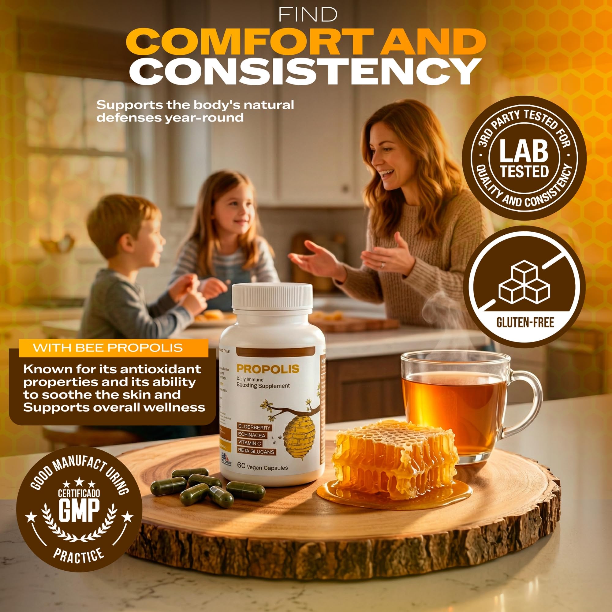 Only Nutri Labs Bee Propolis Dietary Supplement, with Elderberry, Echinacea, Vitamin C and Beta Glucans - Daily Wellness Capsules for Adults (60 Count) Only Nutri Labs uk supplements