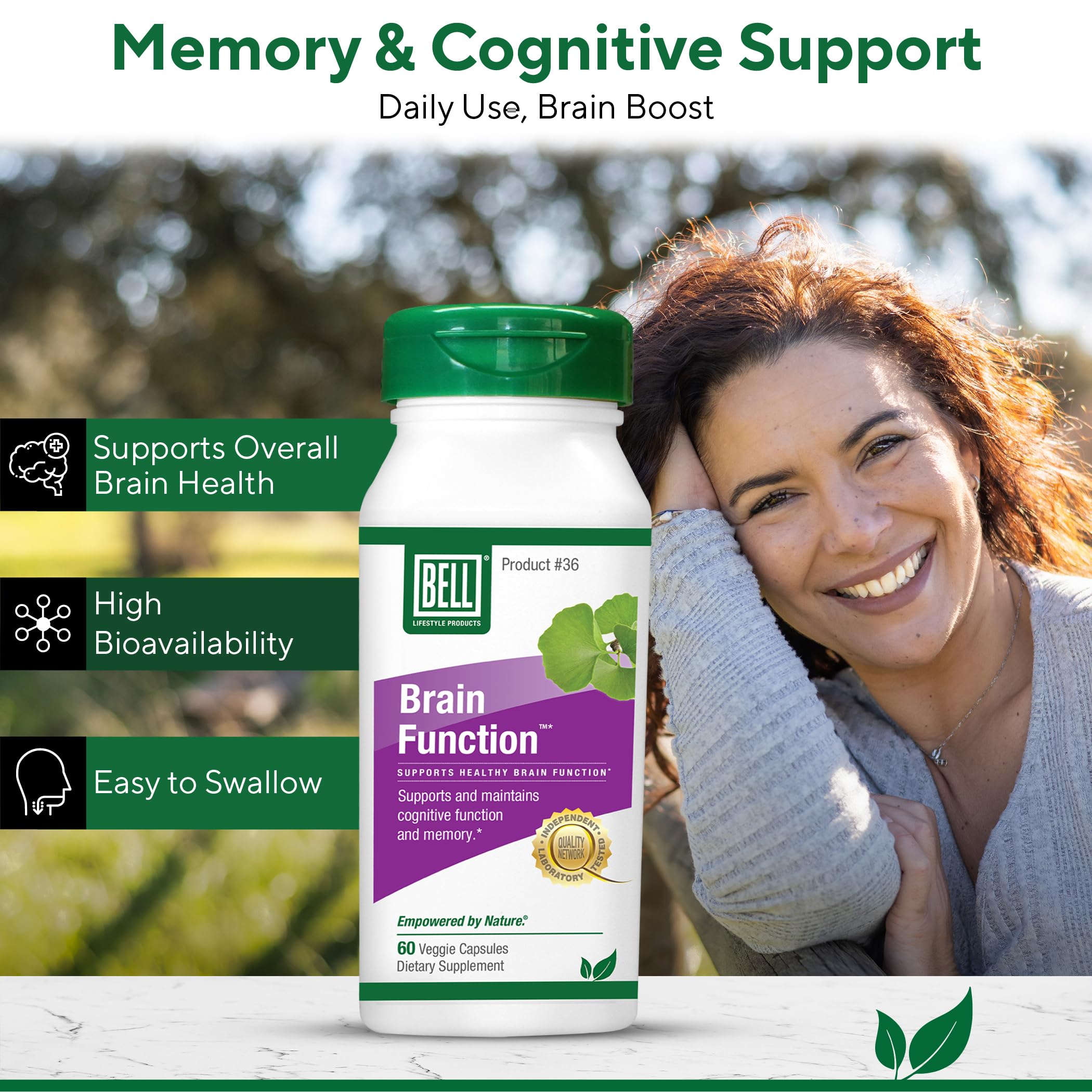 Bell Brain Function Lifestyle, Supports Cognitive Health with Ginkgo, Vitamin B12, Folate - 60 Vegetarian Capsules Bell uk supplements