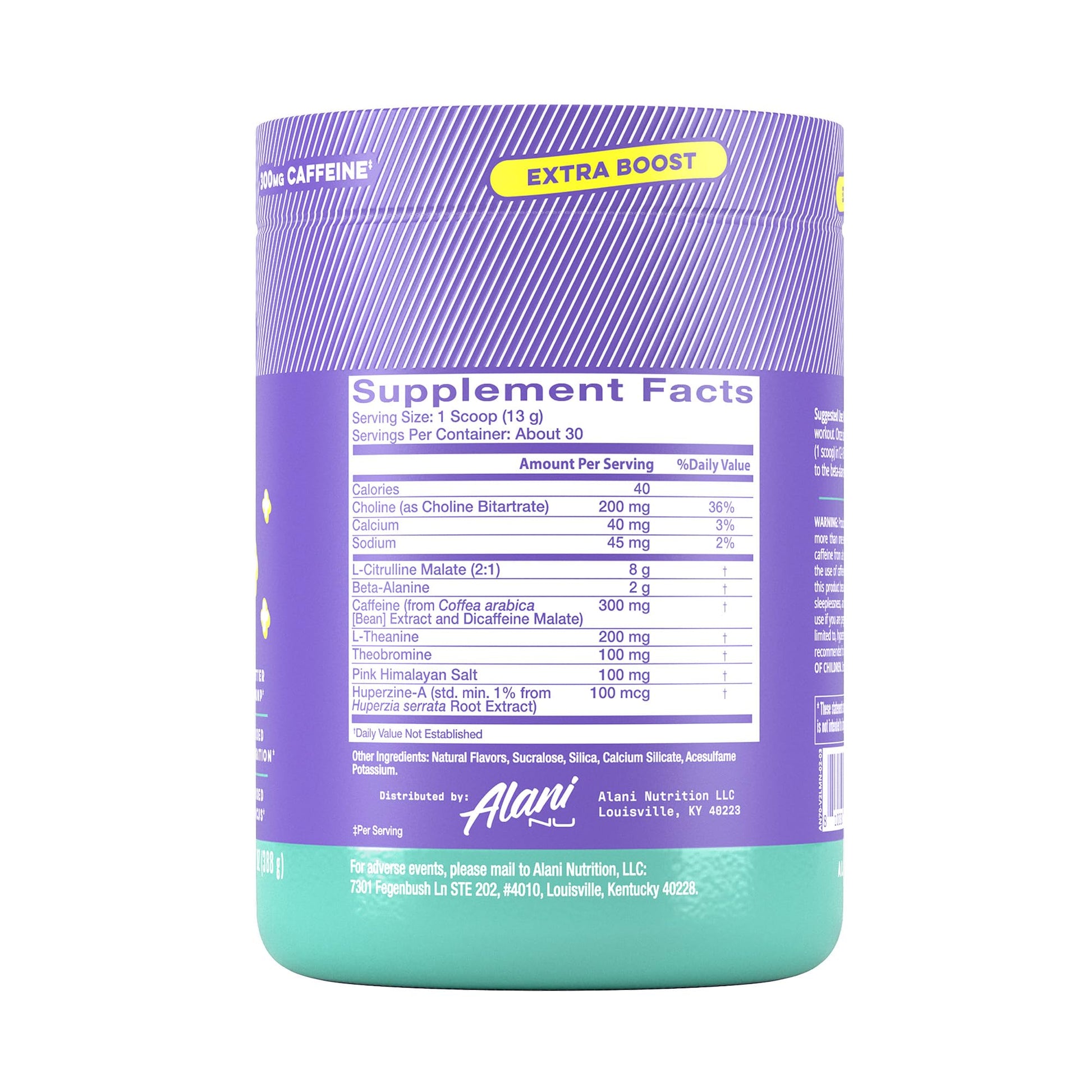 Alani Nu Pre Workout+ Powder Frozen Lemonade, Extra Boost, Sugar Free, 300mg Caffeine, L-Theanine, Beta-Alanine, Citrulline, 30 Servings Alani Nu uk supplements