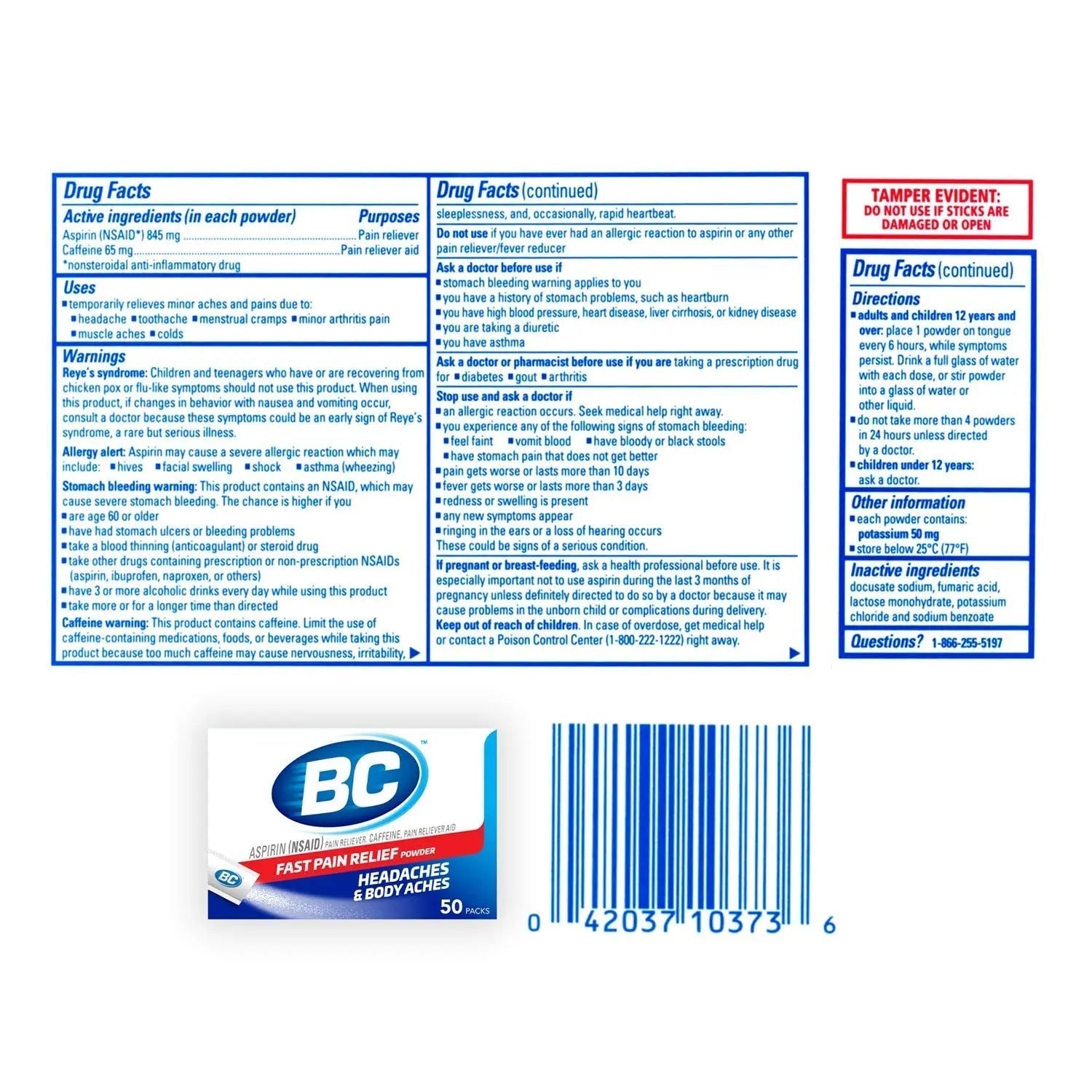 BC Powder Original Strength Pain Reliever, 50 Powder Sticks, 50 Count(Pack of 6) BC uk supplements