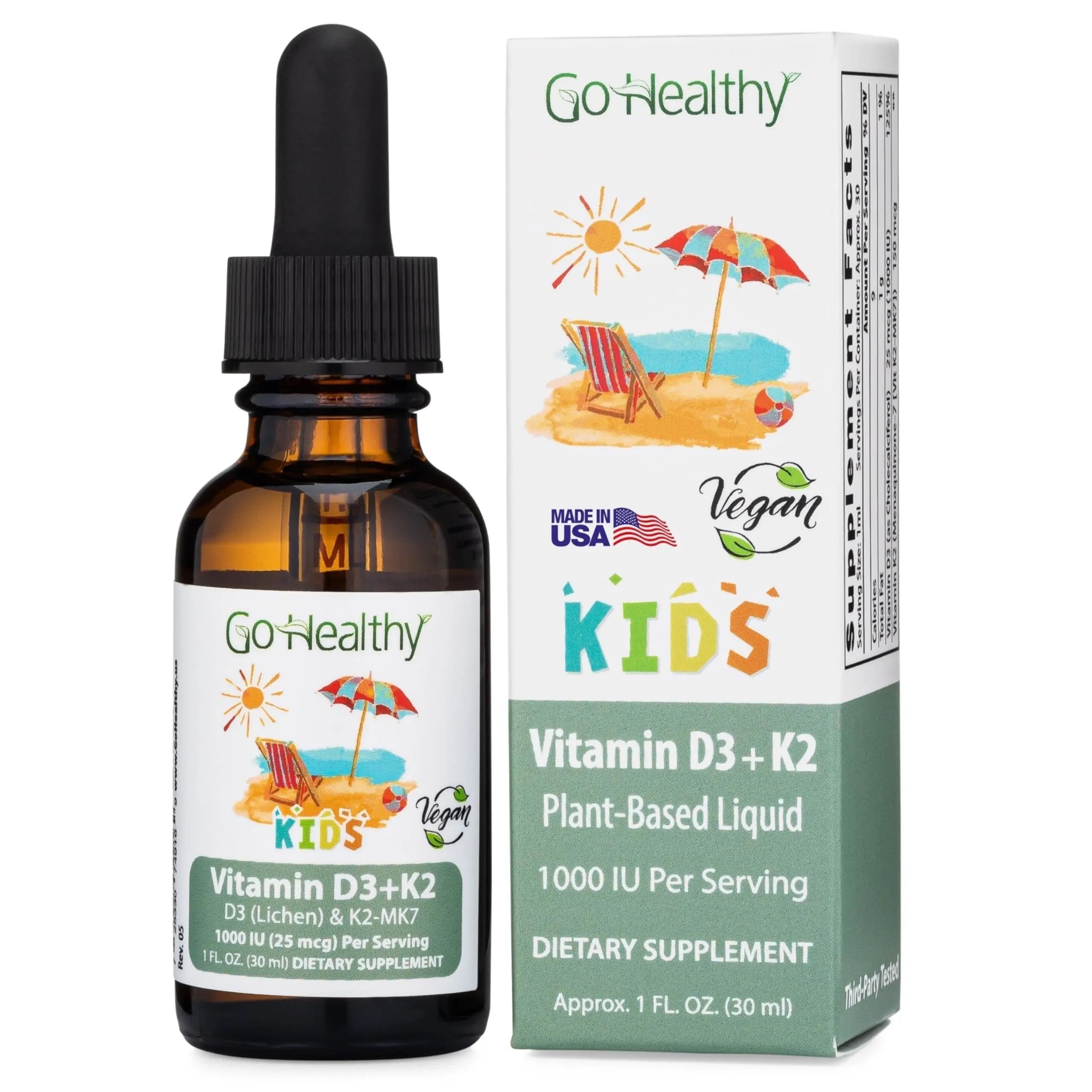 Go Healthy Kids Vitamins D3 K2 (MK-7), Child Vitamin D, Liquid Vegan D3 K2 Drops for Kids Go Healthy Natural uk supplements