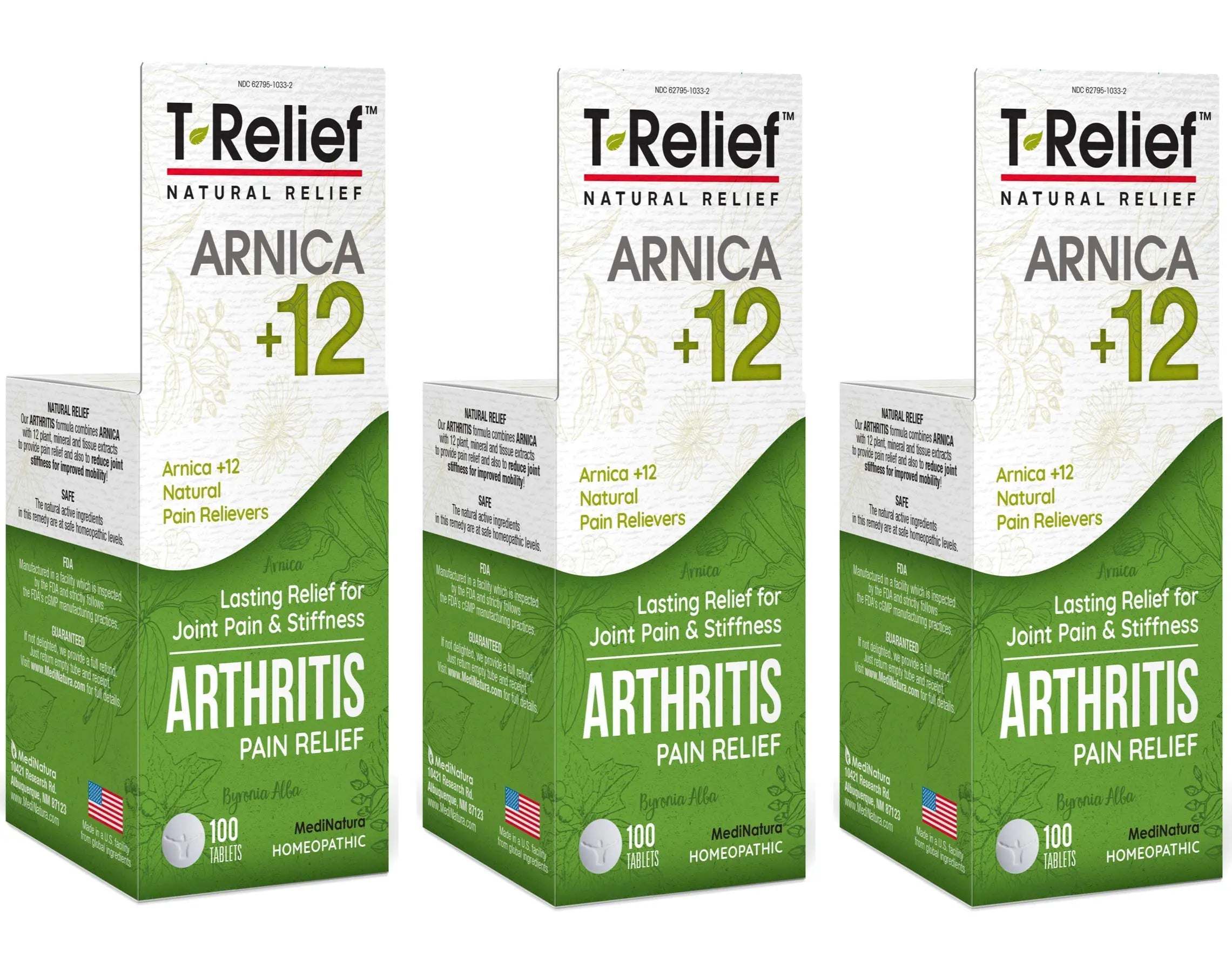 MediNatura T-Relief Extra Strength Arthritis Pain Reliever Arnica +12 Natural Medicines for Joint Soreness Stiffness Aches, Quick Dissolving Pain Relief for Women & Men - 100 Tablets (Pack of 3) MediNatura uk supplements