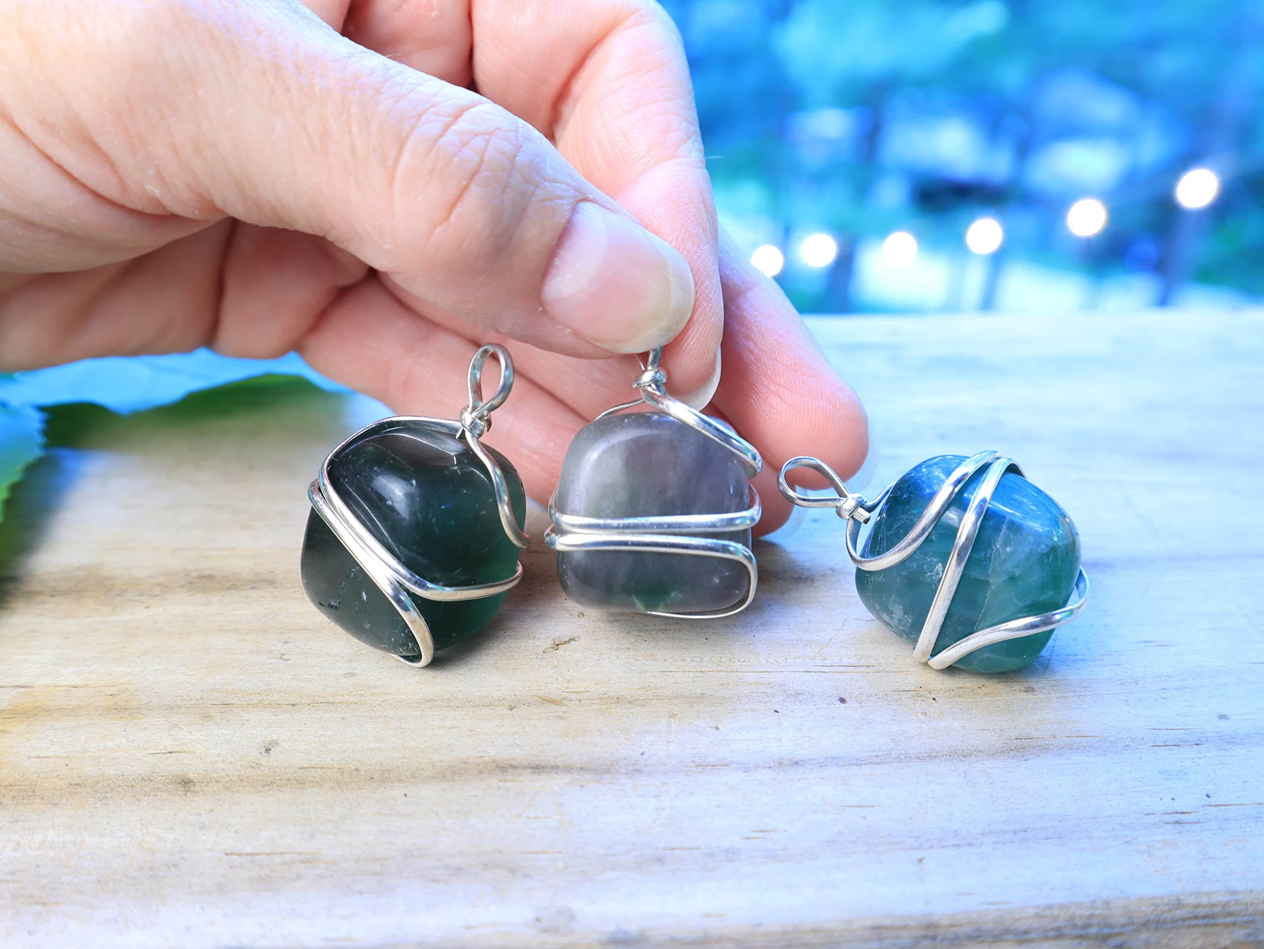 Shelf and Stone Rainbow Fluorite Wire Wrapped Pendant - Dark Hued Fluorite Crystal Necklace Shelf and Stone uk supplements