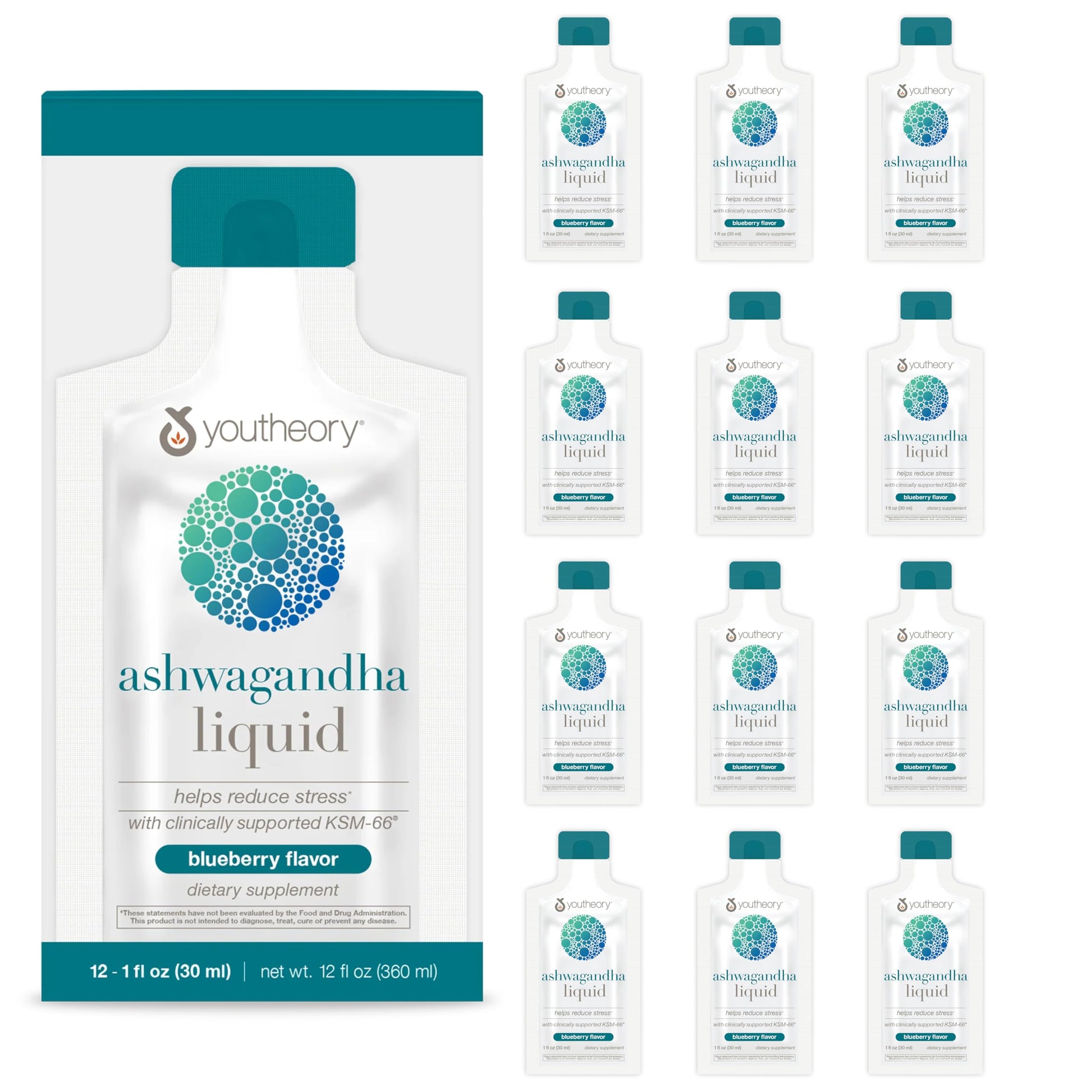 Youtheory Ashwagandha Liquid - with Organic KSM-66 Ashwagandha - Herbal Blend to Support Stress Relief & Energy Levels* - Helps Support Mood* - 1 oz Single Serve Packet, Pack of 12 Youtheory uk supplements