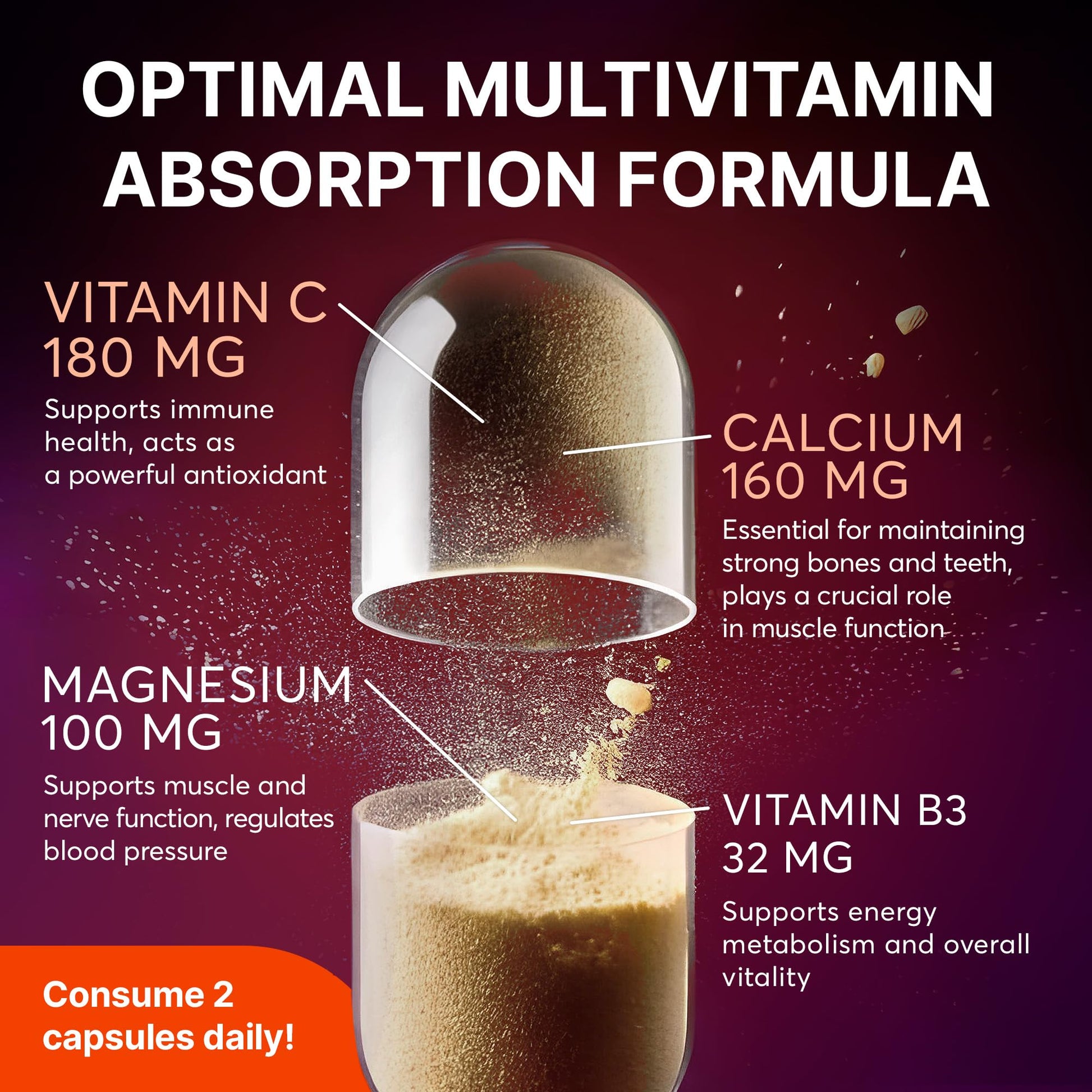 Multivitamin Supplement | Complex with Vitamin A, C, D, E, K1, B, Zinc & Chromium | Hair, Skin & Nail Beauty Vitamins | Immune Support Supplements for Men & Women | 60 Capsules SUPLINT uk supplements