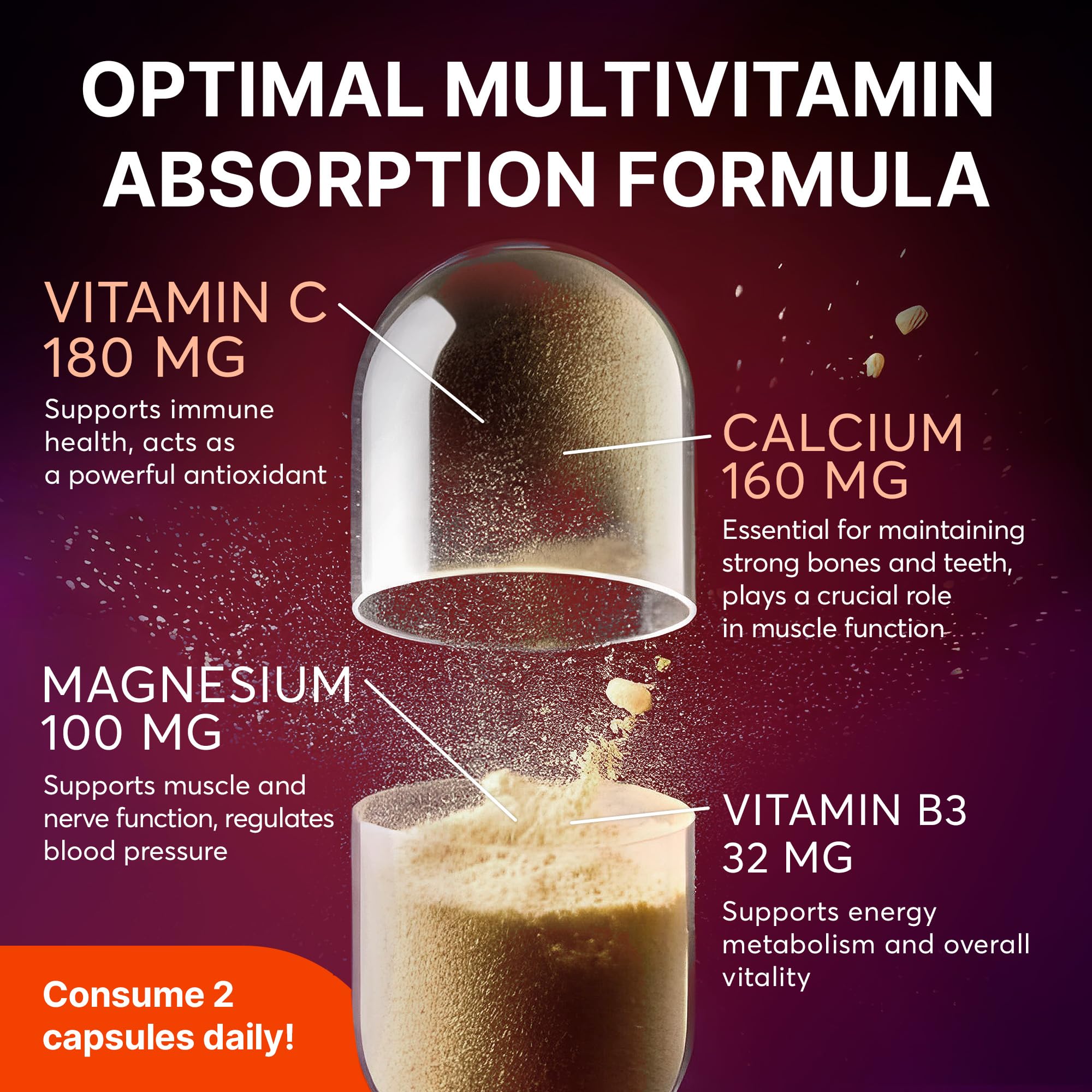 Multivitamin Supplement | Complex with Vitamin A, C, D, E, K1, B, Zinc & Chromium | Hair, Skin & Nail Beauty Vitamins | Immune Support Supplements for Men & Women | 60 Capsules SUPLINT uk supplements