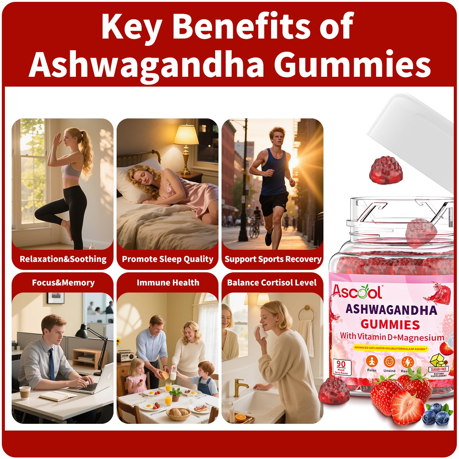 Ascool Ashwagandha Gummies for Stress Support & Relaxation with Magnesium + Vitamin D – 90 Count Sugar-Free, Vegan Ashwa Supplements Ascool uk supplements