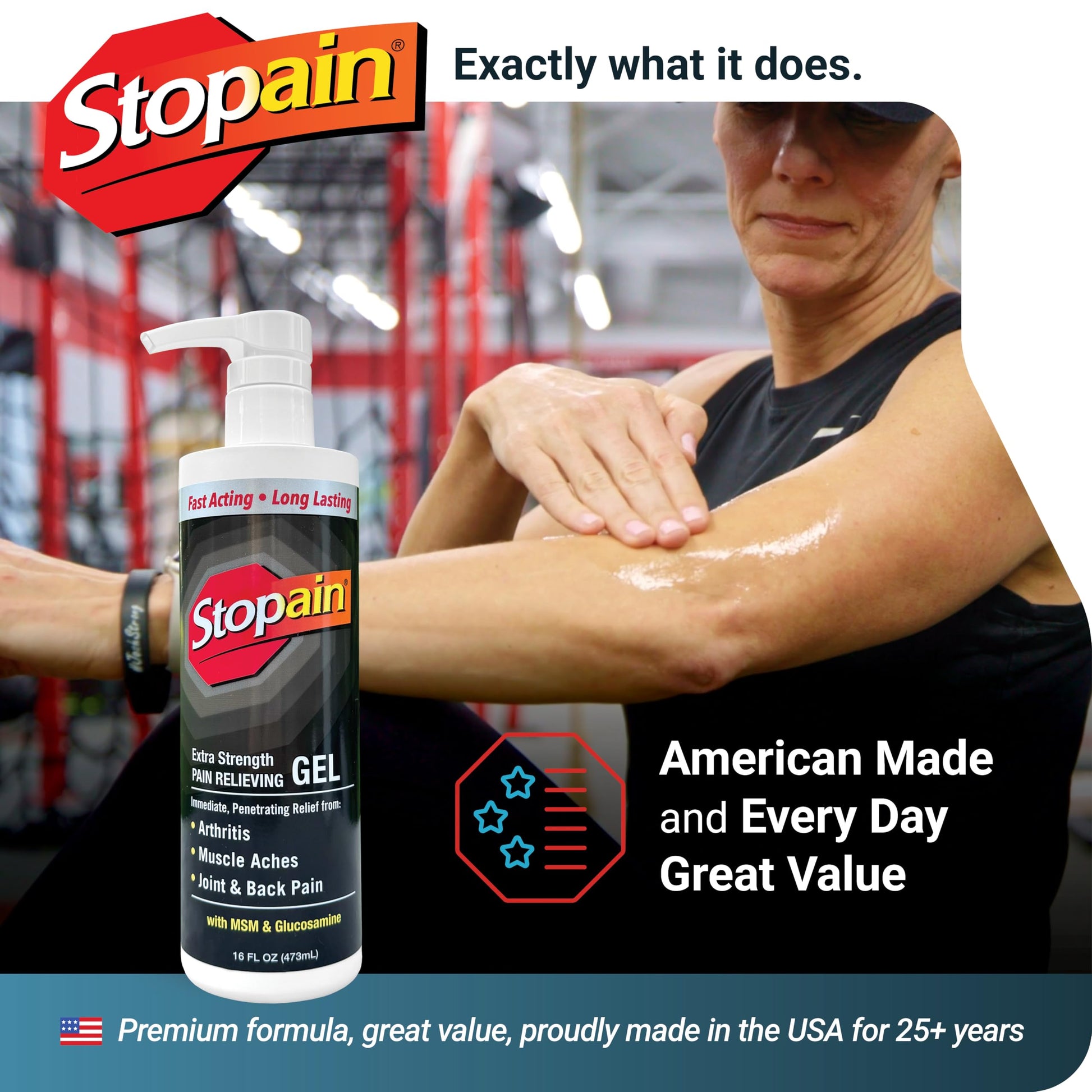 Stopain Pain Relief Gel 16oz, USA Made, Max Strength Fast Acting with Menthol, MSM, Glucosamine for Joint Pain, Back Pain, Arthritis, Knee, Neck Pain, HSA FSA Approved OTC Topical Analgesic Product Stopain uk supplements