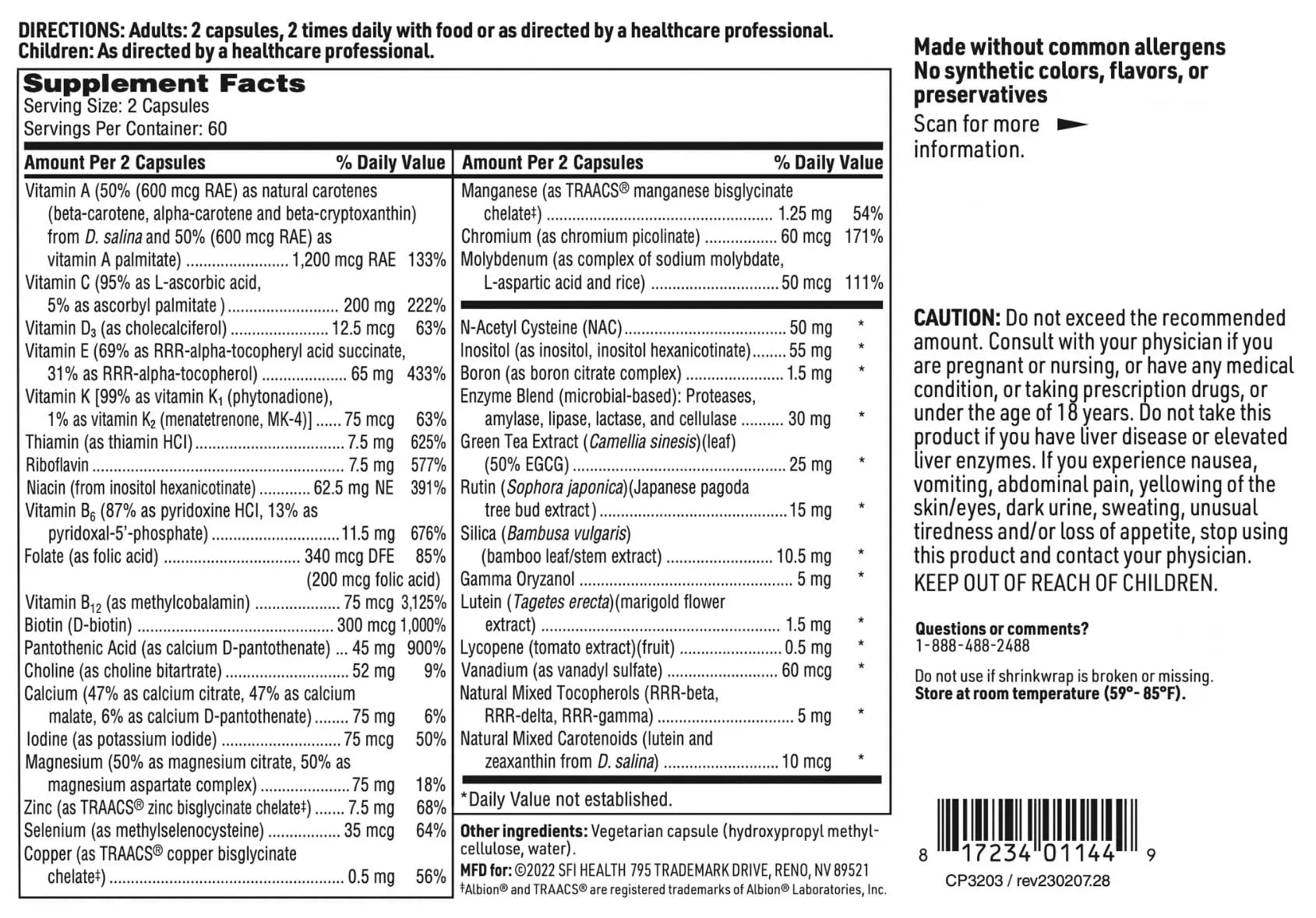 Klaire Labs SFI Health Core Multi - Multimineral & Multivitamin Supplement with No Iron - Vitamins & Chelated Minerals with Natural Mixed Carotenoids SFI Health uk supplements