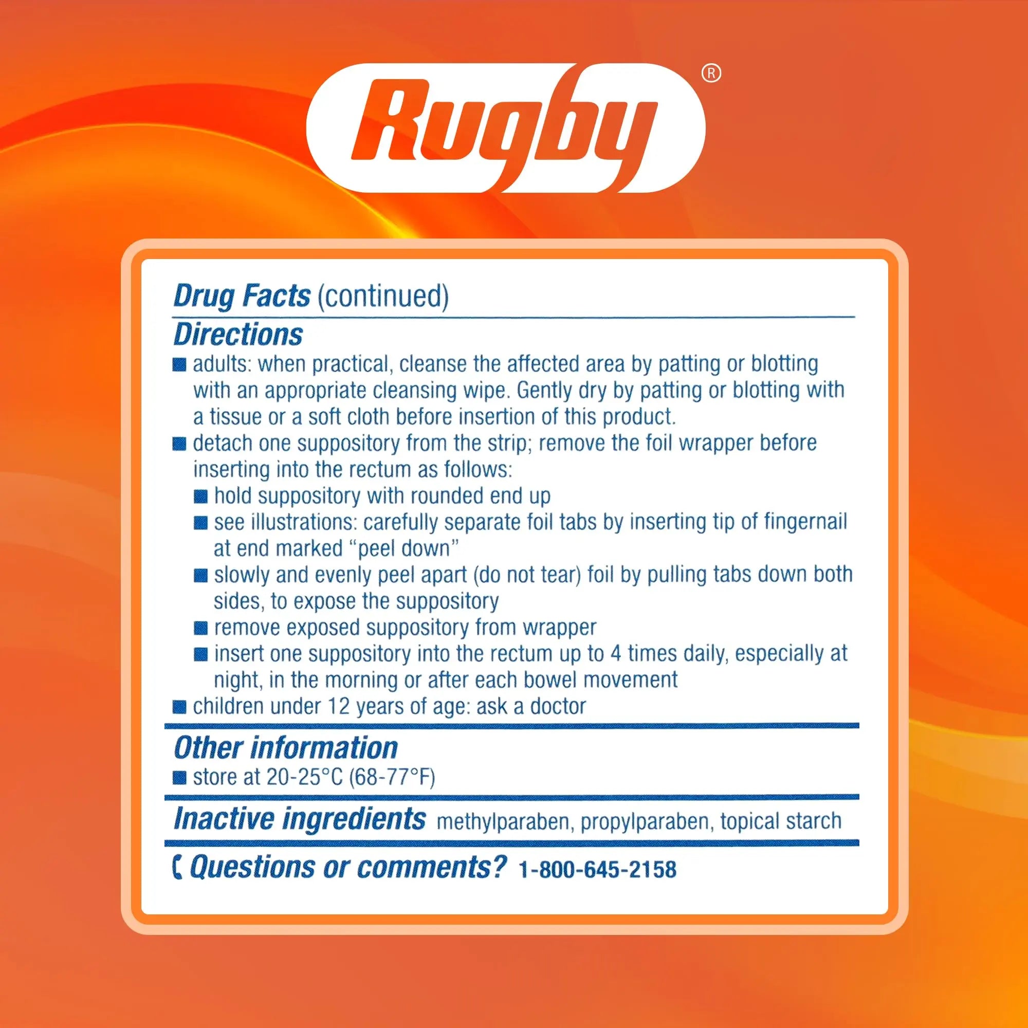Rugby Hemorrhoidal Suppositories - Soothing and Shrinking Action for Internal Hemorrhoids with Cocoa Butter and Phenylephrine HCl, Easy Open Design - 12 Count RUGBY LABORATORIES uk supplements