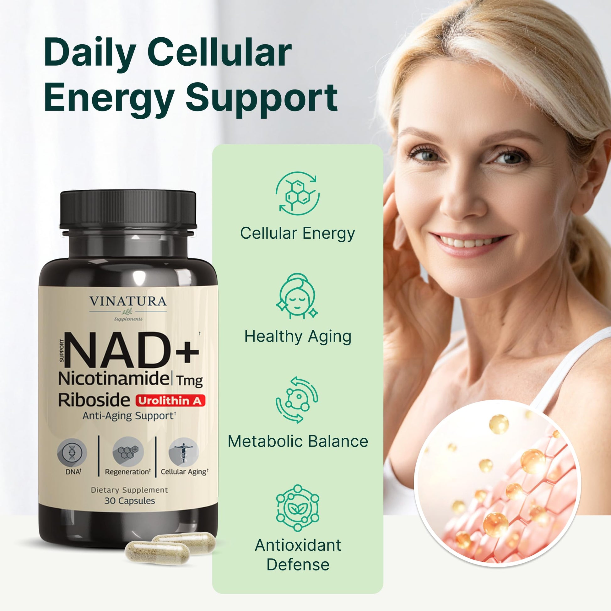 VINATURA NAD Supplement, Nicotinamide Riboside with Resveratrol - Advanced NAD+ Supplement with TMG and Urolithin A, for Women and Men - 30 Vegan Capsules VINATURA uk supplements