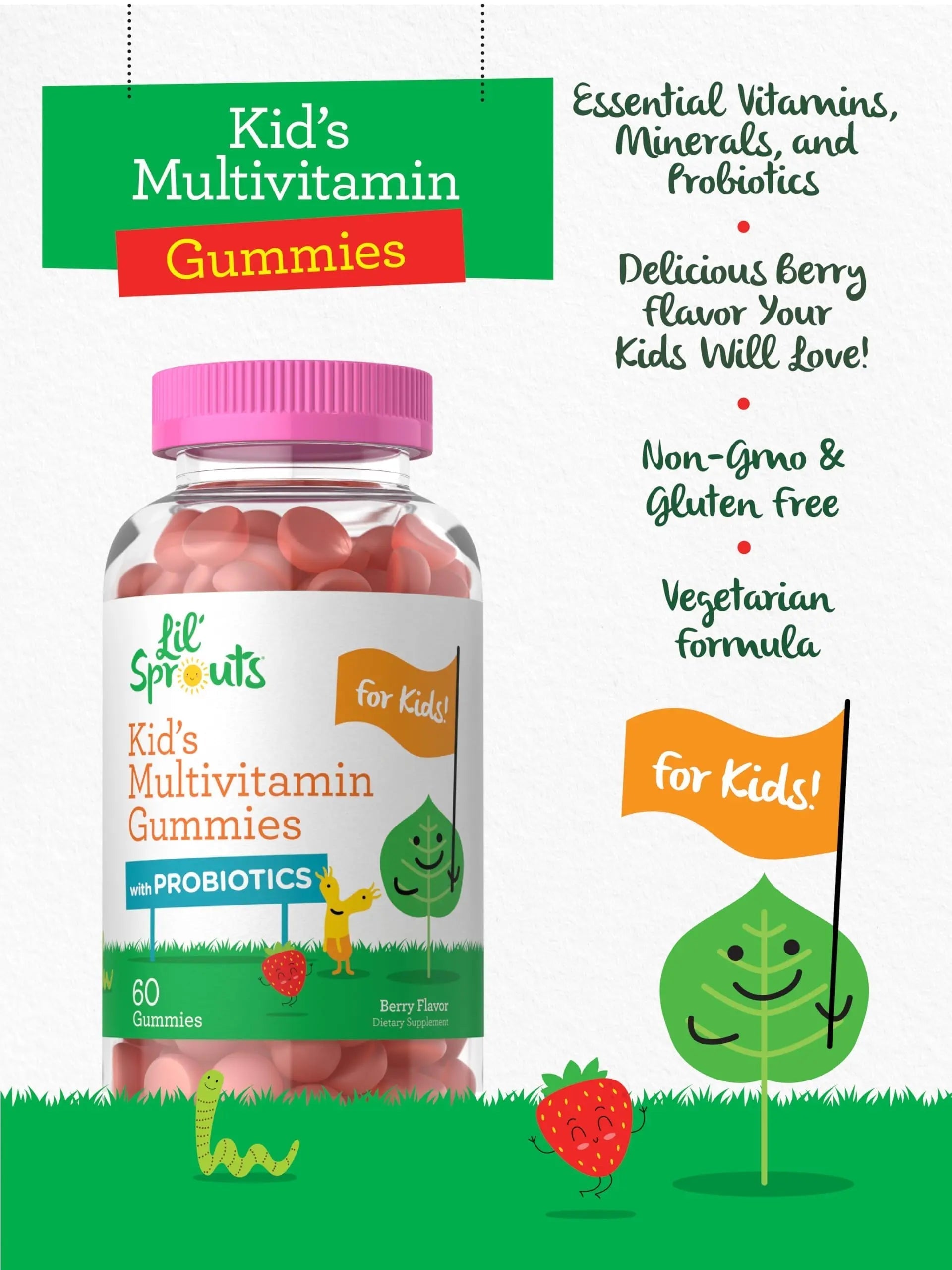 Carlyle Kids Multivitamin Gummies with Probiotics | 60 Chewables | Berry Flavor | Vegetarian, Non-GMO, Gluten Free Children's Supplement | by Lil' Sprouts | Carlyle uk supplements